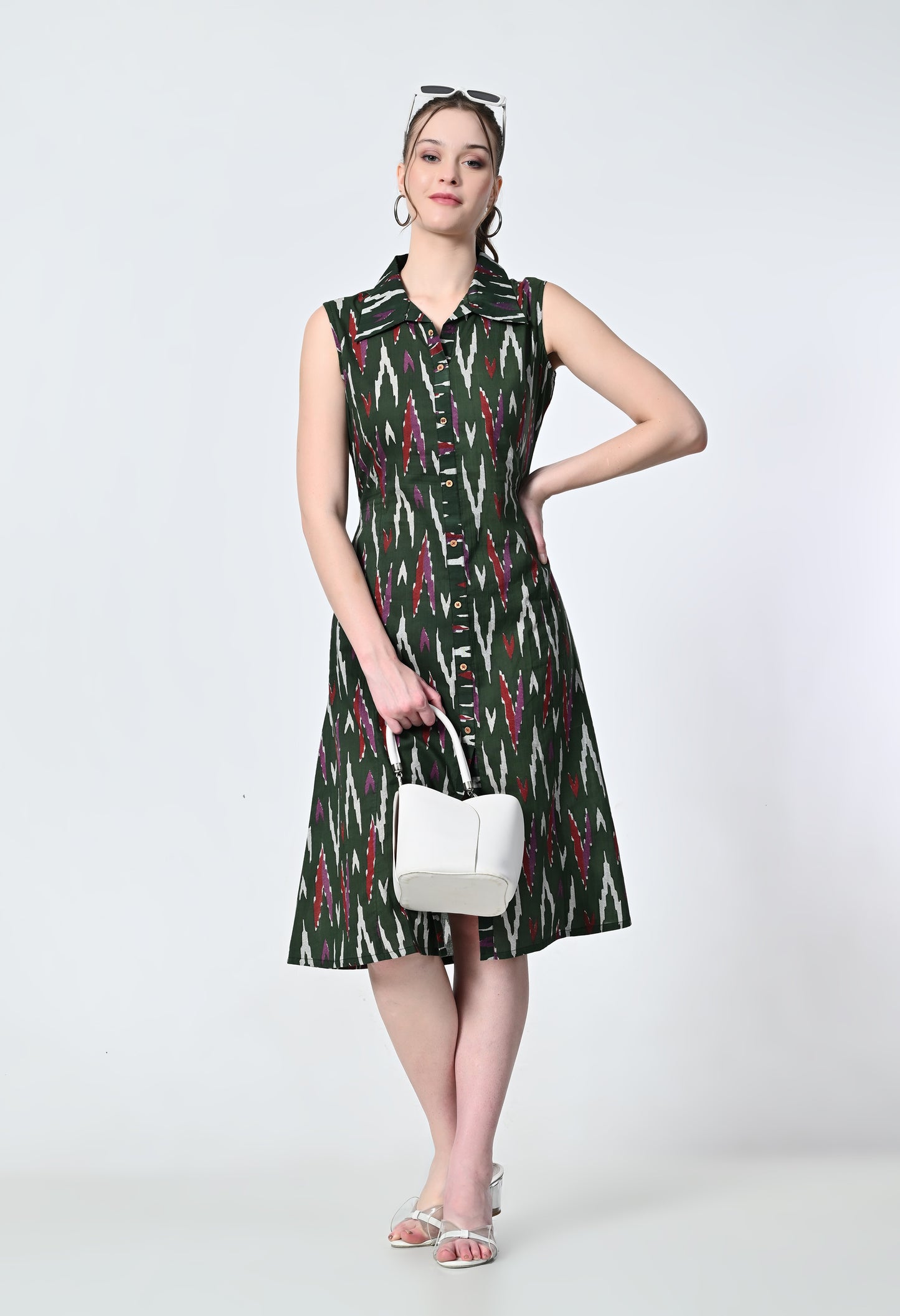MAURYA Women's Bottle Green 100% Cotton Western Dress (MDR025)