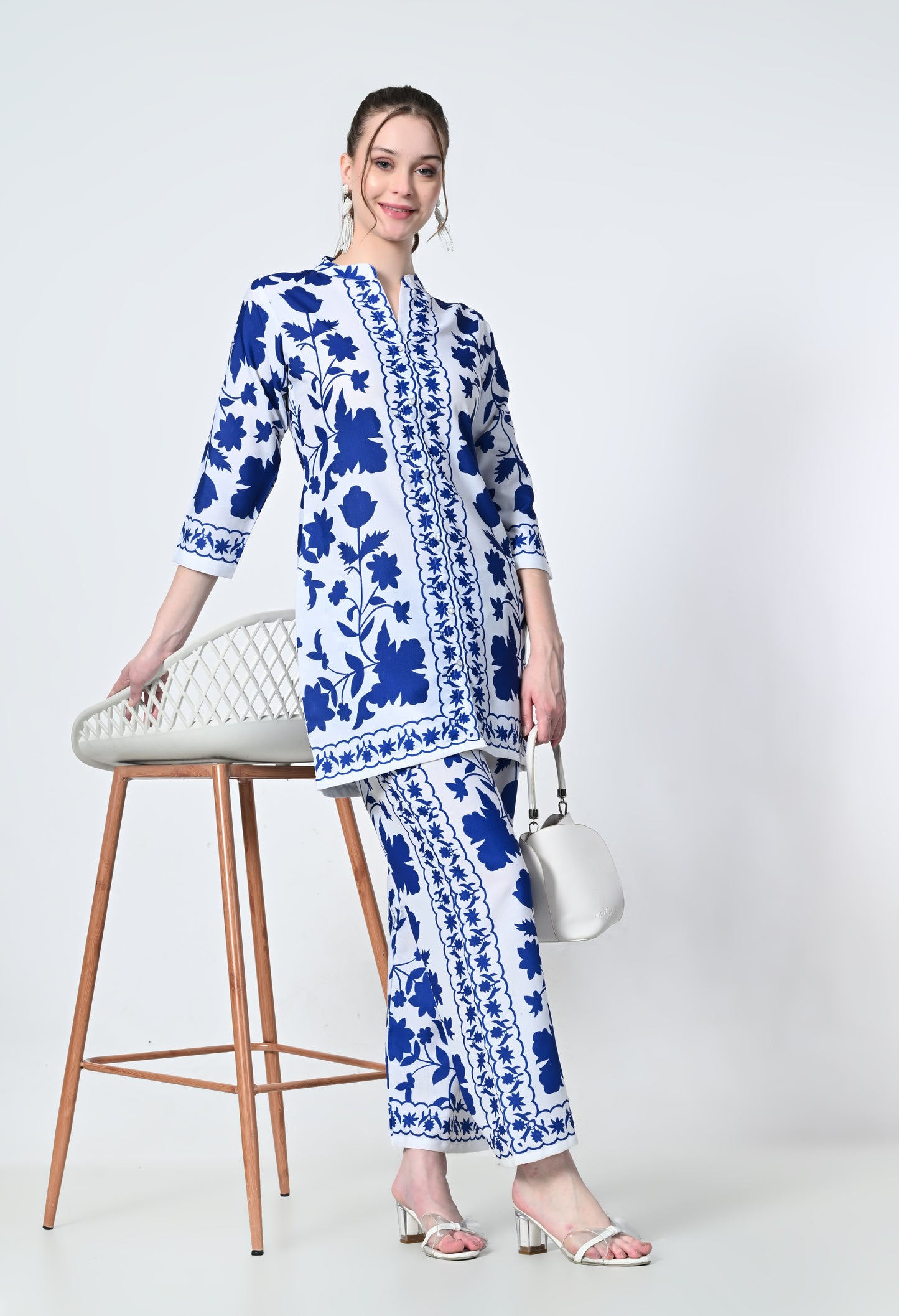 MAURYA Women's Linen Printed Blue Stylish Co-ord Set (MCS066)