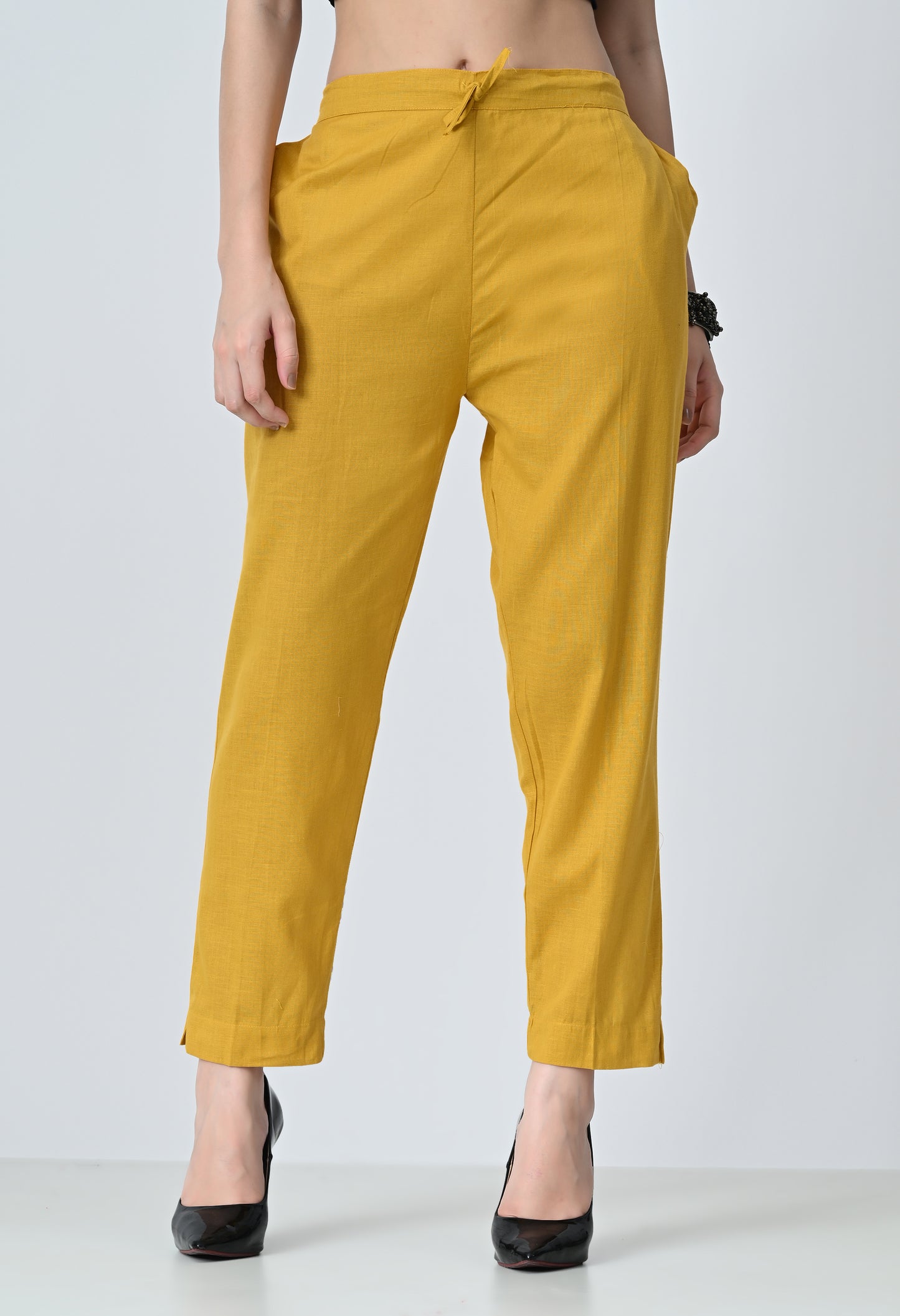 MAURYA Women's Mustard Solid 100% Cotton Pant with 2 Side Pockets (MPT018)
