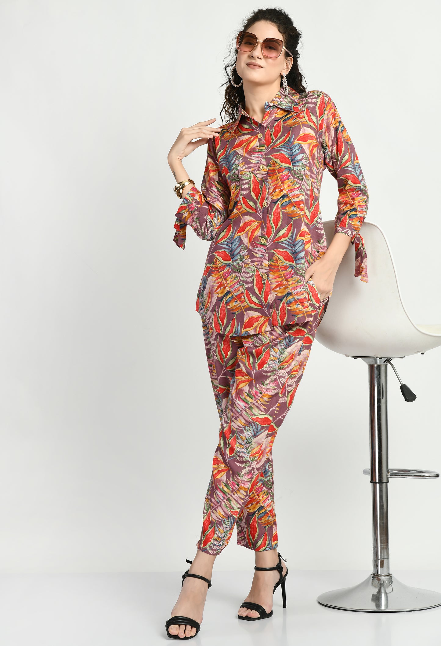 MAURYA Women's Rayon Multicolor Floral Print Co-ord with 1 Side Pocket (MCS008)