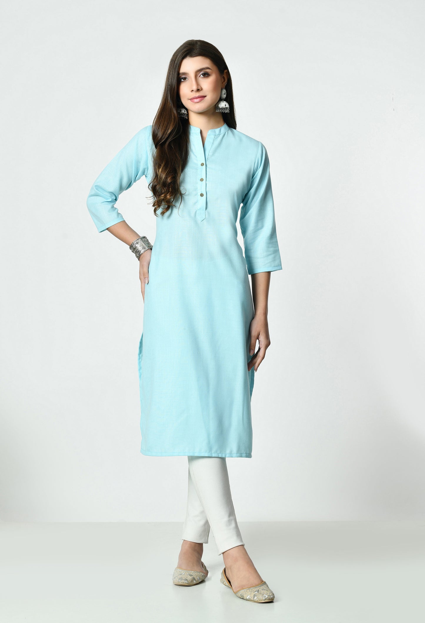 MAURYA Women's Rama Colour Solid Straight Cotton Kurti (MKT148)