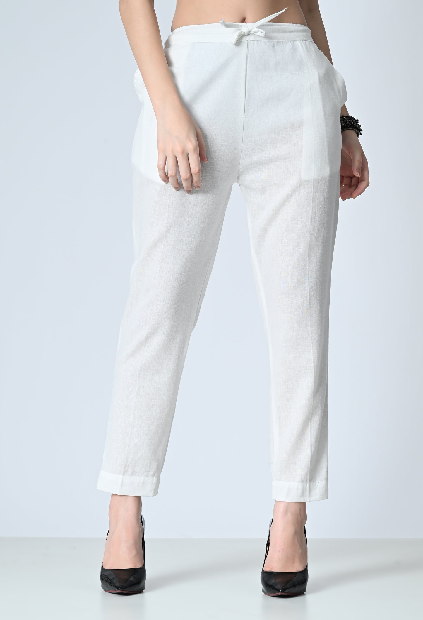 MAURYA Women's White Solid 100% Cotton Pant with 2 Side Pockets (MPT017)
