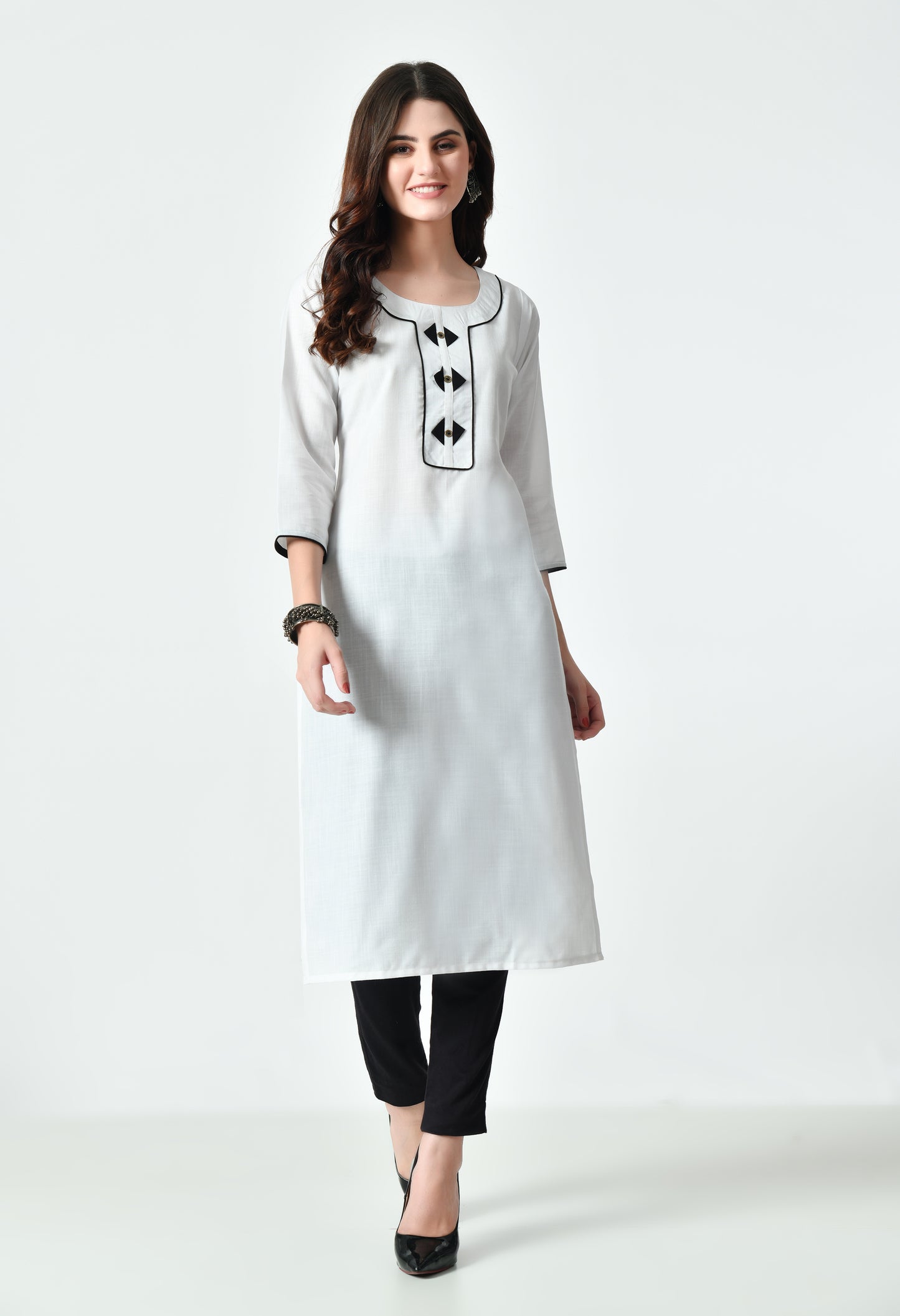 MAURYA Women's Cotton Blend Regular Straight Kurta White Color Solid Daily Use Straight Kurti (MKT134)
