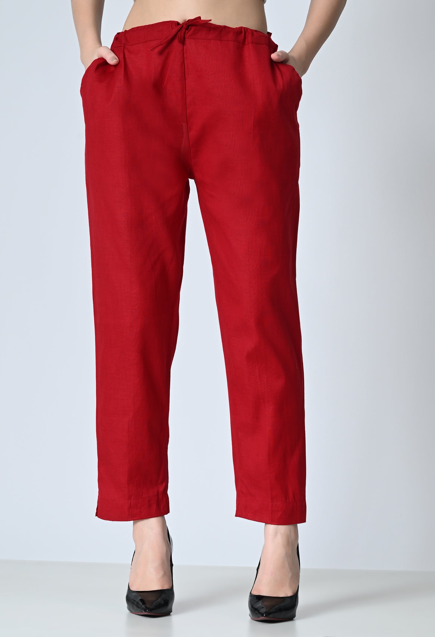 MAURYA Women's Maroon Solid 100% Cotton Pant with 2 Side Pockets (MPT014)