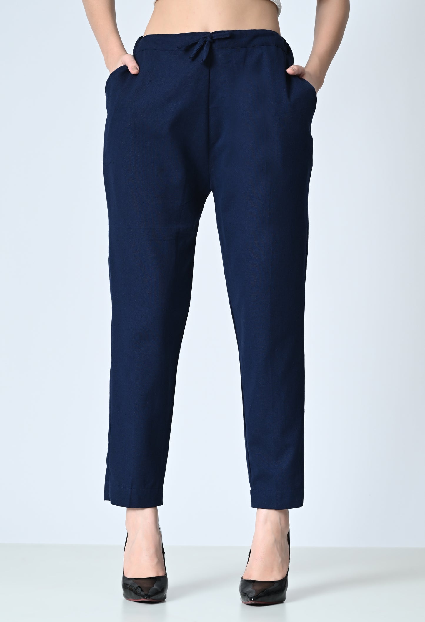 MAURYA Women's Navy Solid 100% Cotton Pant with 2 Side Pockets (MPT012)