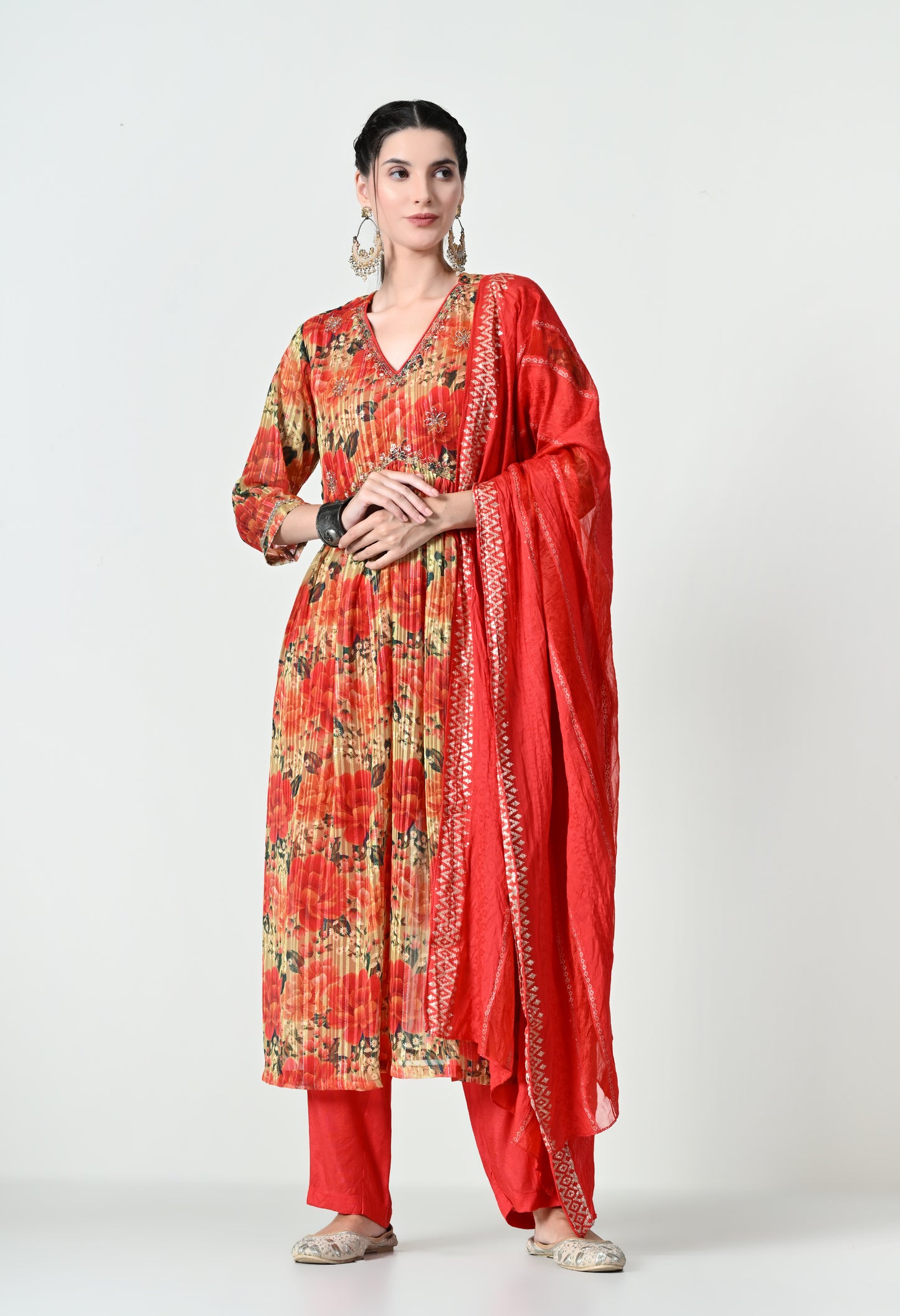 MAURYA Women's Chiffon Multicolor Hand Work Party Wear Naira Kurta Set with Fancy Sequence Dupatta (WMKS009)