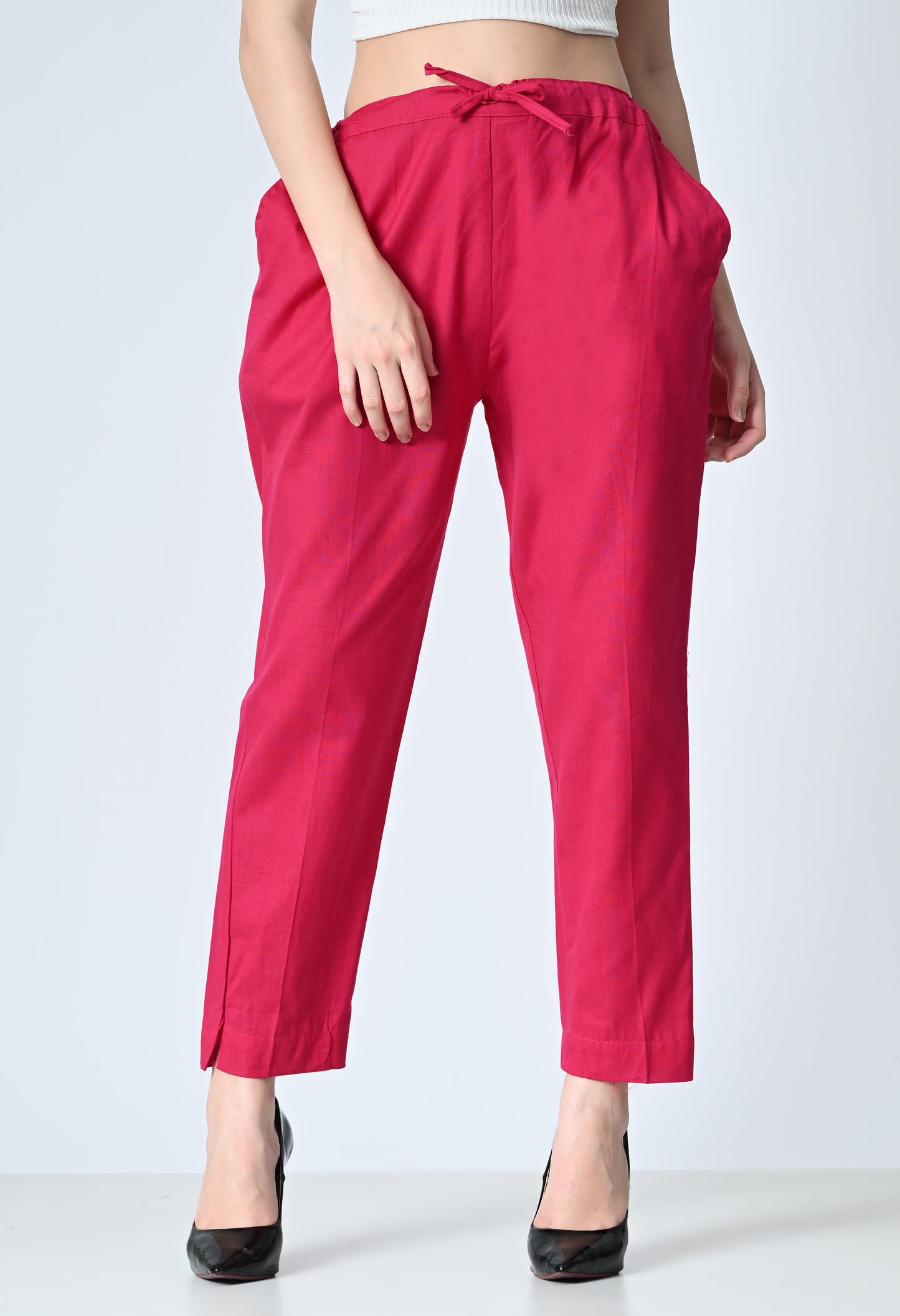 MAURYA Women's Pink Solid 100% Cotton Pant with 2 Side Pockets (MPT015)