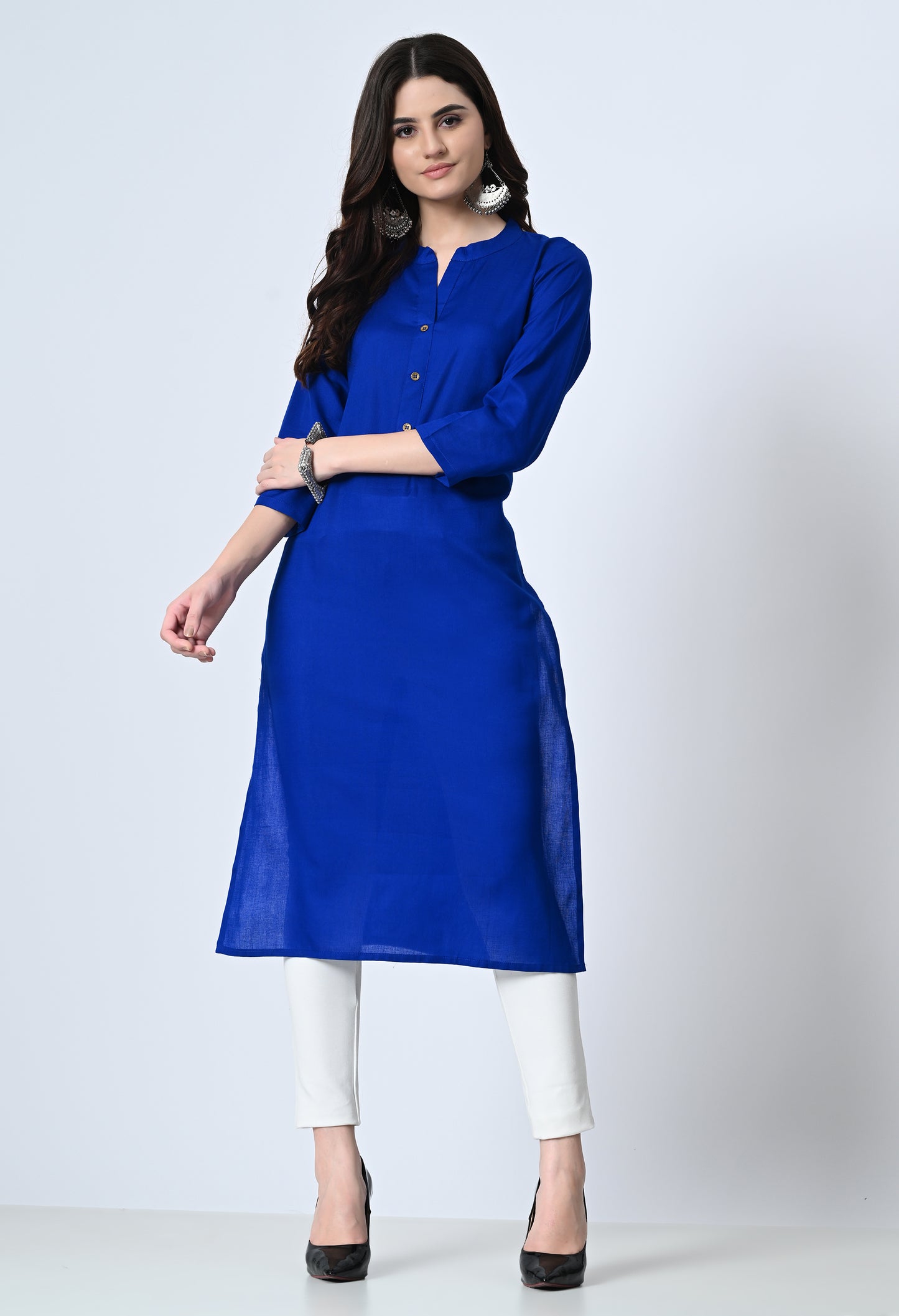 MAURYA Women's Royal Blue Color Solid Cotton Blend Regular Straight Kurti (MKT135)