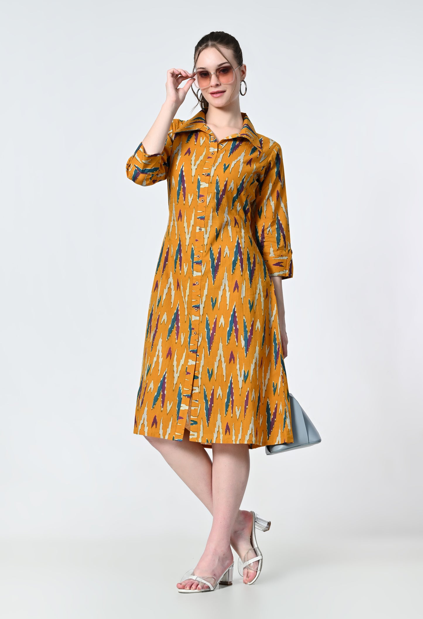 MAURYA Women's Mustard 100% Cotton Western Dress (MDR023)