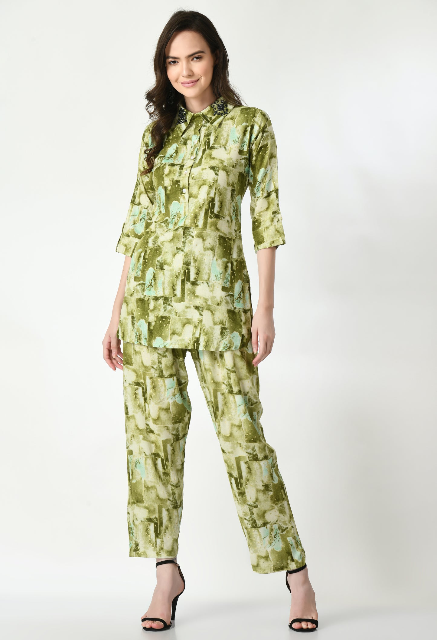 MAURYA Women's Rayon Green Abstract Print Co Ord Set (MCS018)