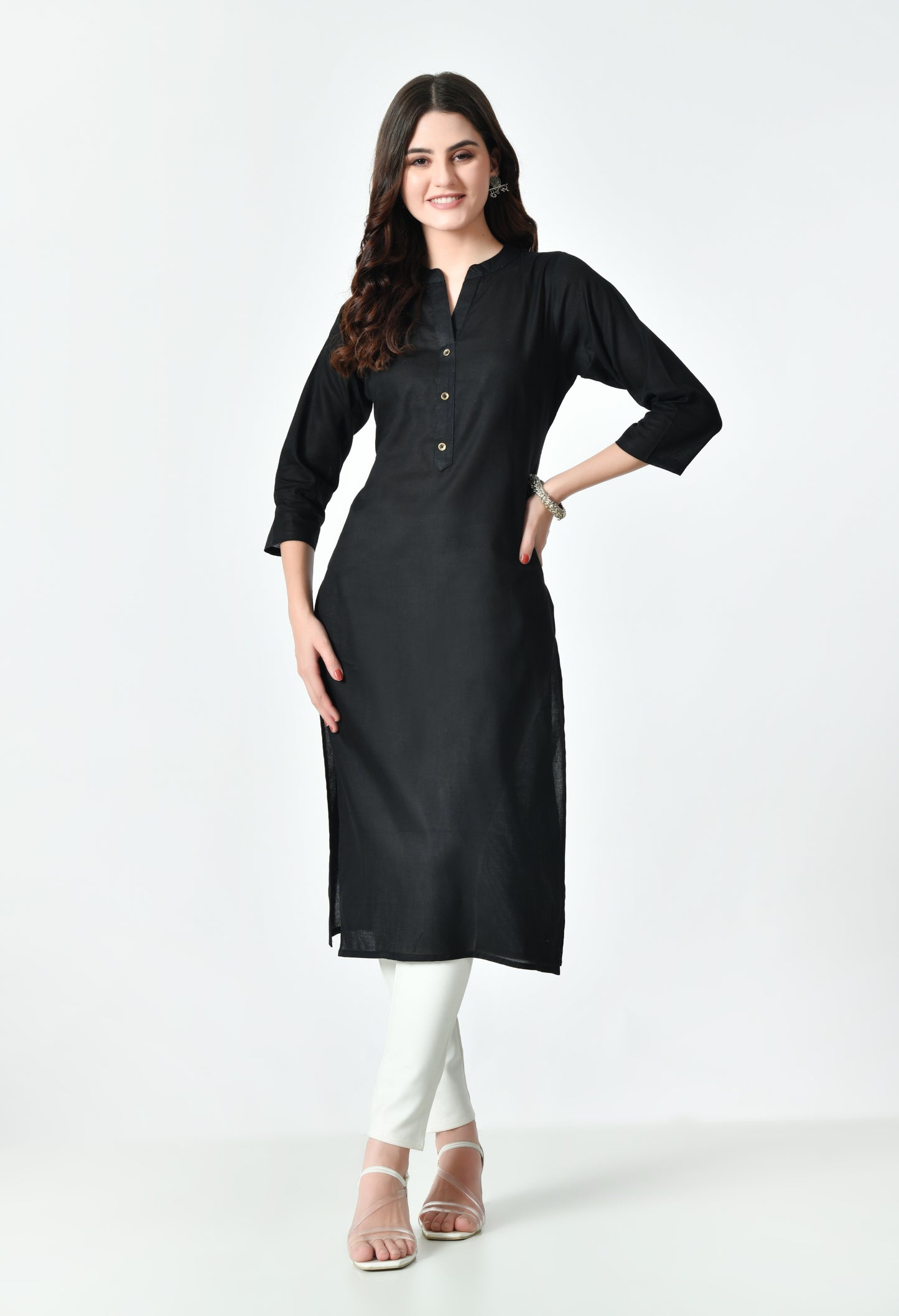 MAURYA Women's Black Color Solid Cotton Blend Regular Straight Kurti (MKT126)