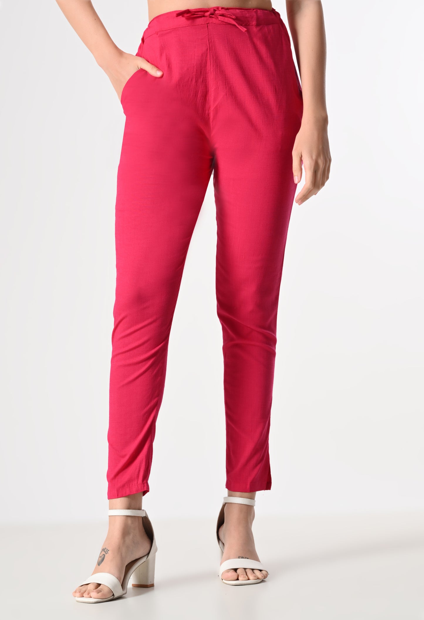 MAURYA Women's Pink Solid Lycra Pant with 2 Side Pockets (MPT022)
