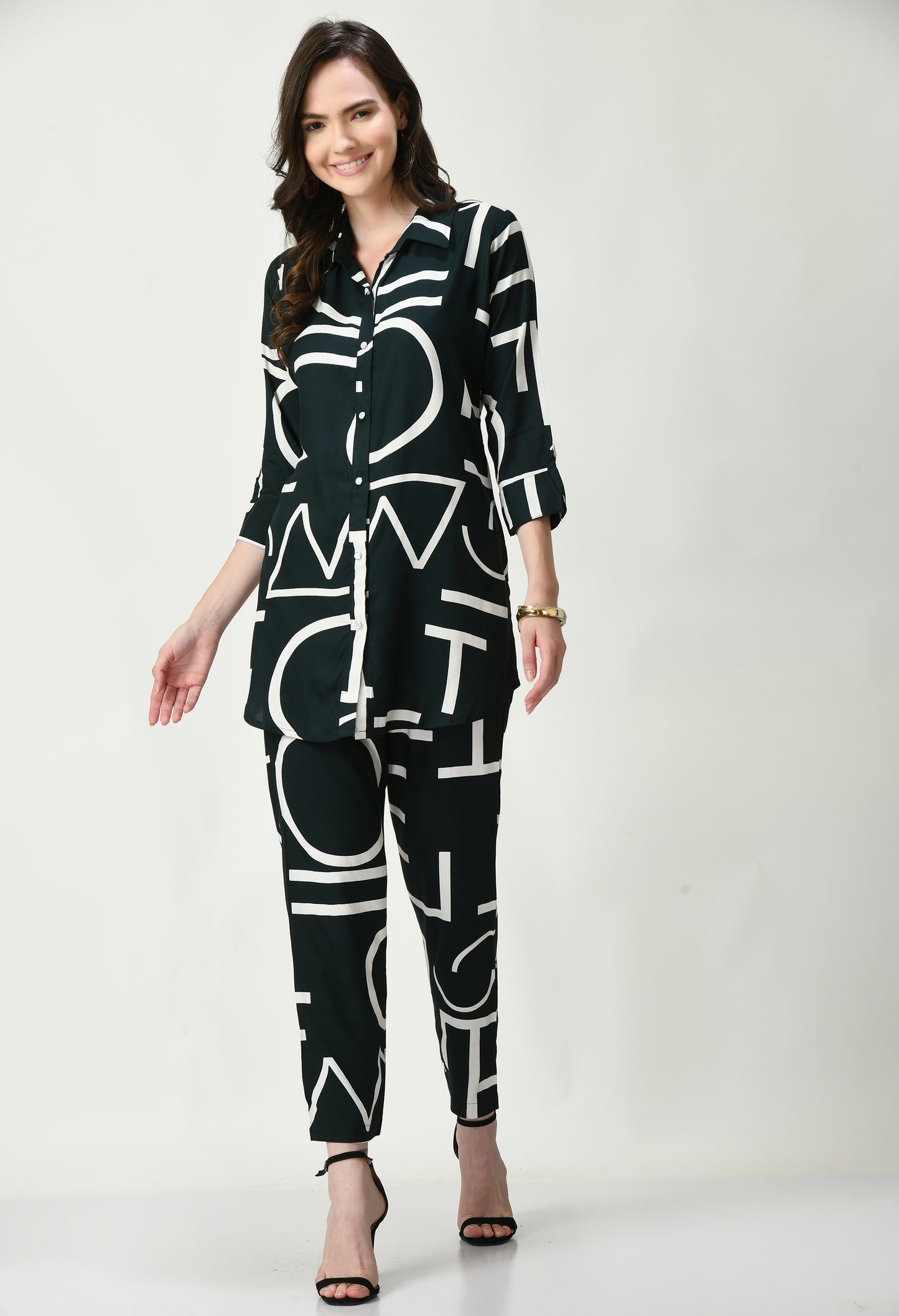 MAURYA Women's Rayon Bottle Green Alpha Print Co-ord Set (MCS014)