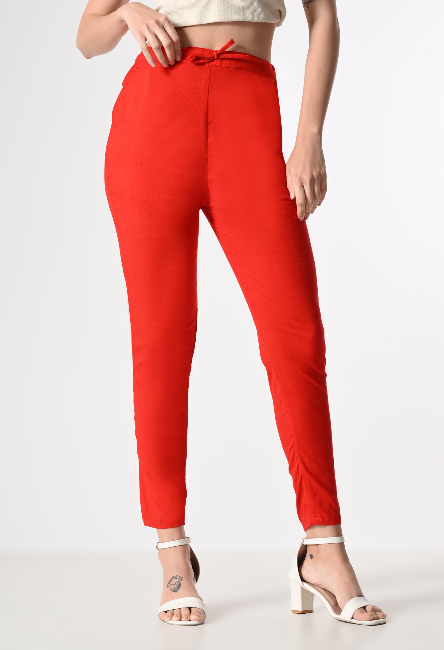 MAURYA Women's Red Solid Lycra Pant with 2 Side Pockets (MPT020)