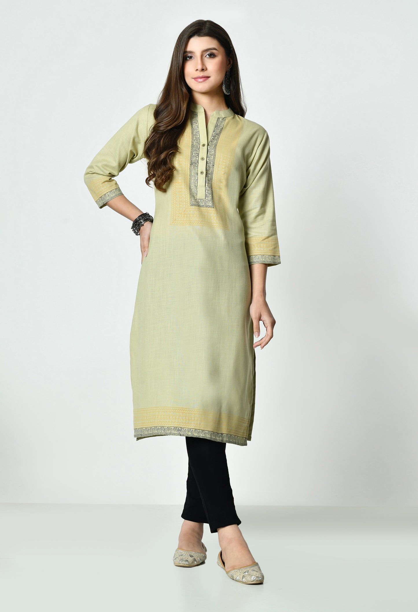 MAURYA Women's Khaki Colour Printed Straight Cotton Kurti (MKT154)