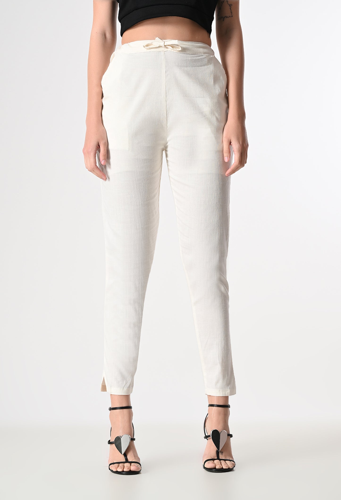 MAURYA Women's White Solid Lycra Pant with 2 Side Pockets (MPT023)