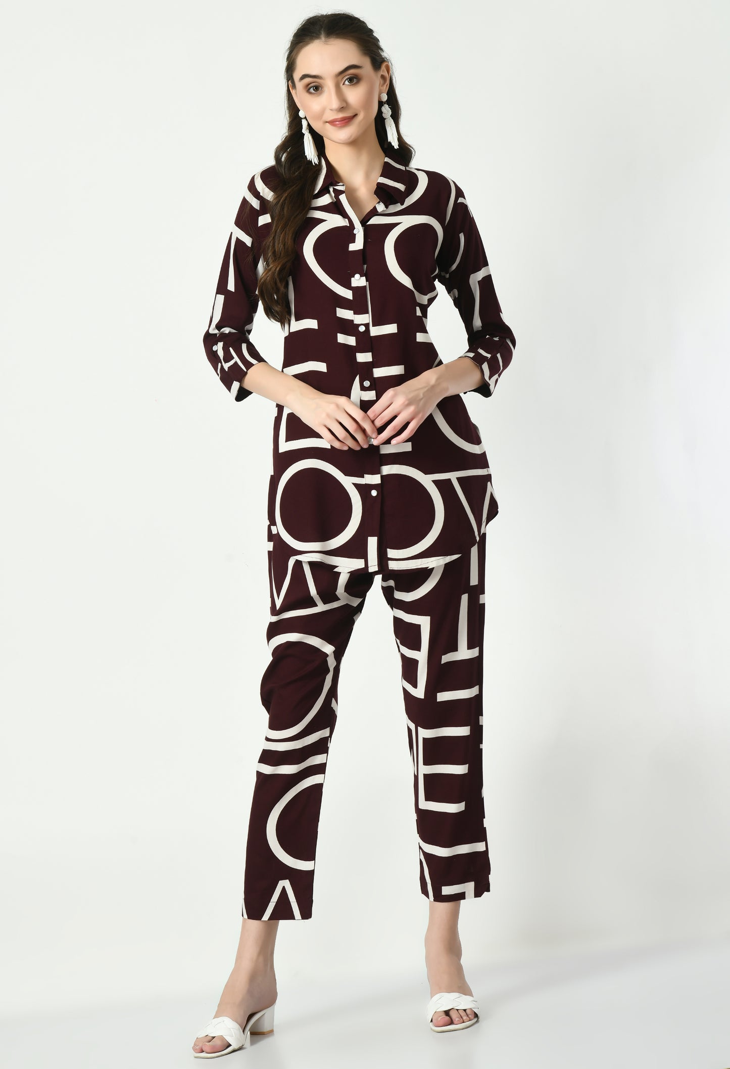 MAURYA Women's Rayon Wine Alpha Print Co-ord Set (MCS055)