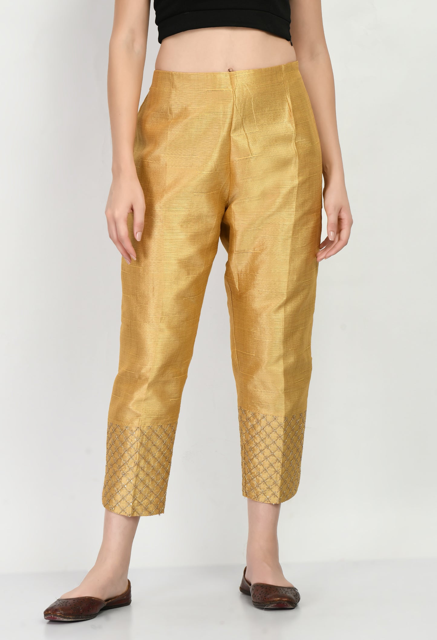 MAURYA Women's Silk Golden Color Cigarette Pant