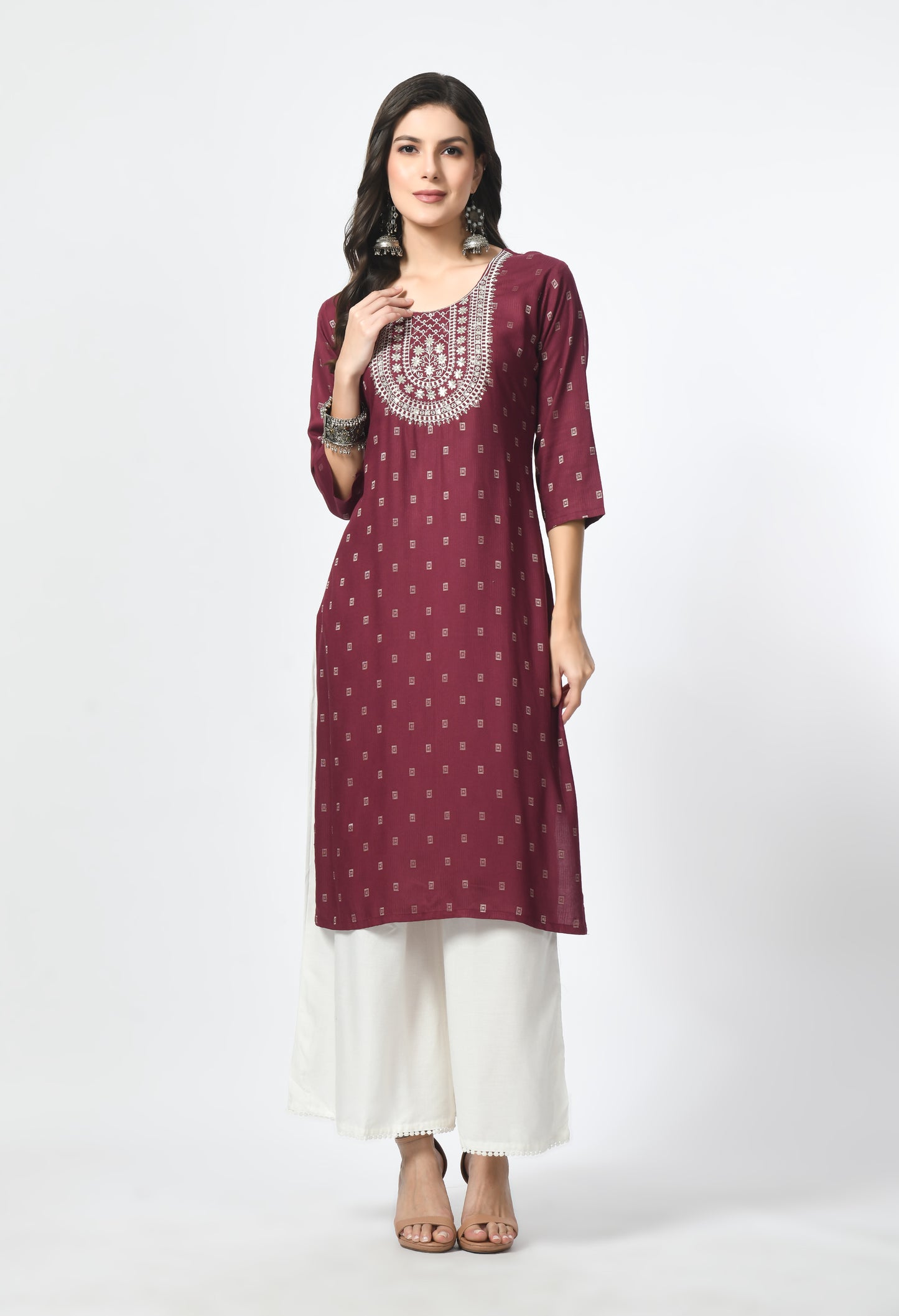 MAURYA Women's Navy Self Rayon Boota Solid Straight Kurta with Computer Embroidery Mirror Work Kurti (MKT113)