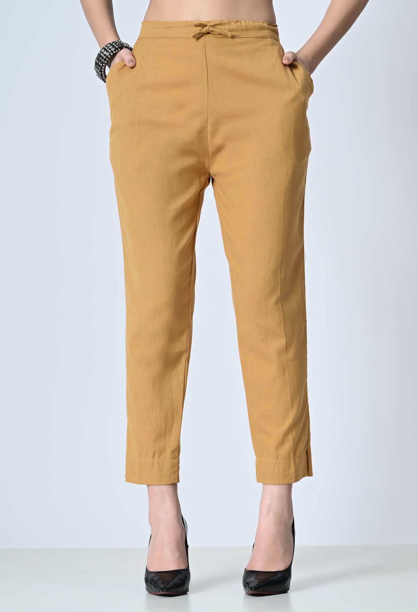 MAURYA Women's Beige Solid 100% Cotton Pant with 2 Side Pockets (MPT019)