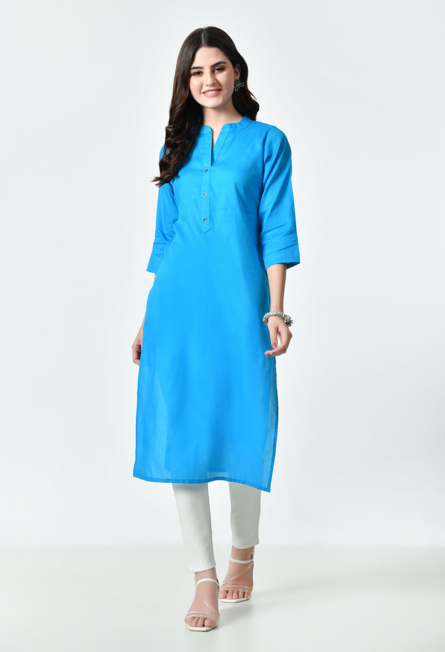 MAURYA Women's Firoji Color Solid Cotton Blend Regular Straight Kurti (MKT128)