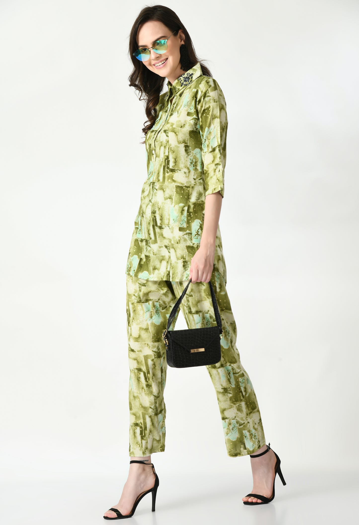 MAURYA Women's Rayon Green Abstract Print Co Ord Set (MCS018)