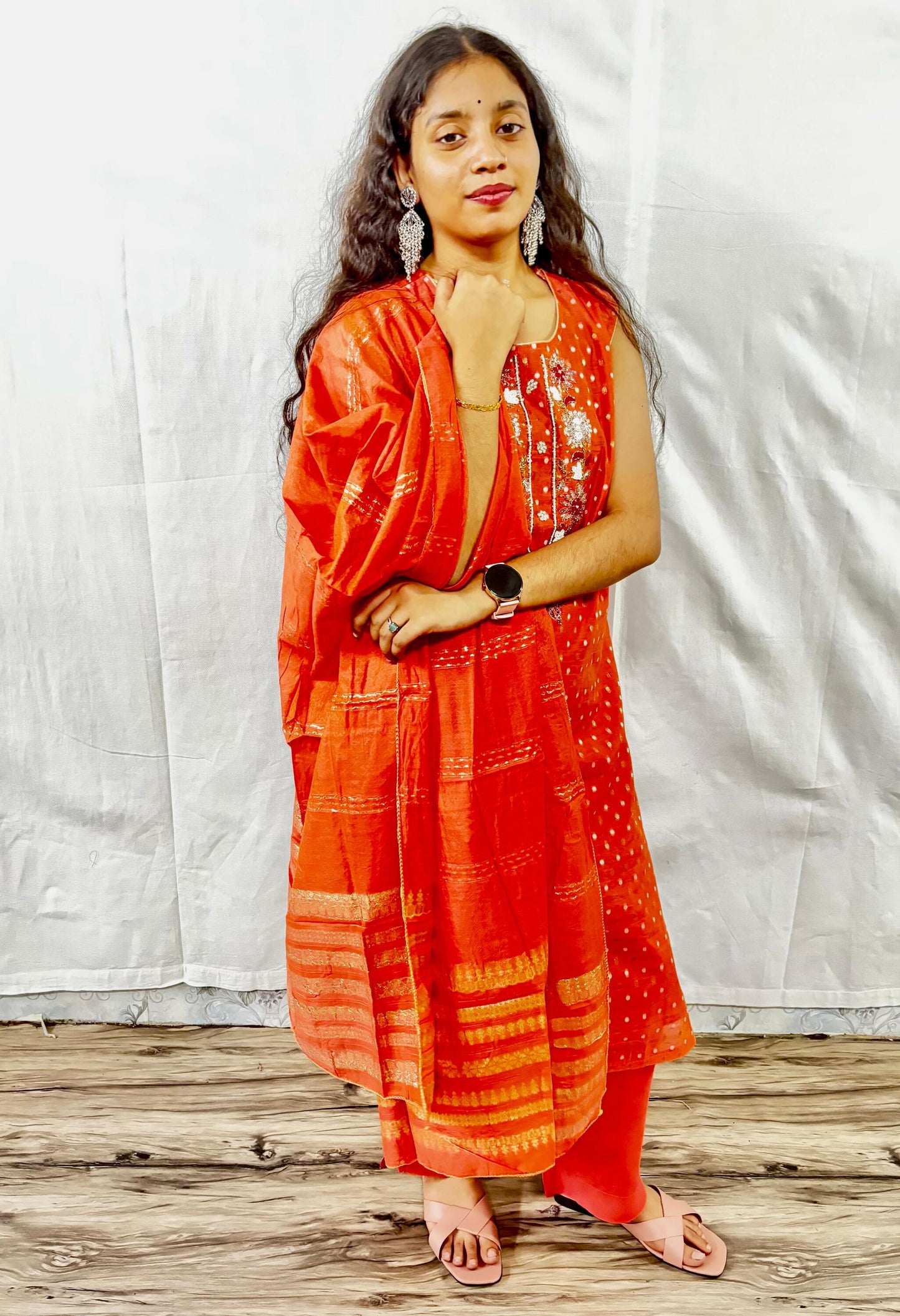 MAURYA Women Gajri Printed Viscose Chanderi Kurta Set with Dupatta (WMKS021)