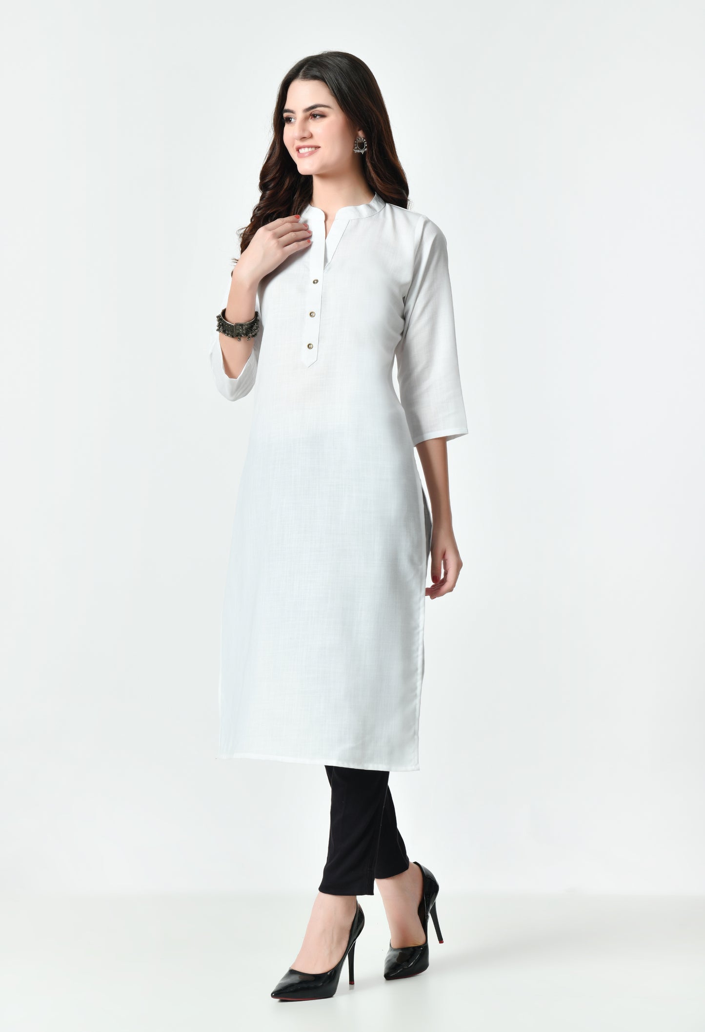 MAURYA Women's White Color Solid Cotton Blend Regular Straight Kurti (MKT132)