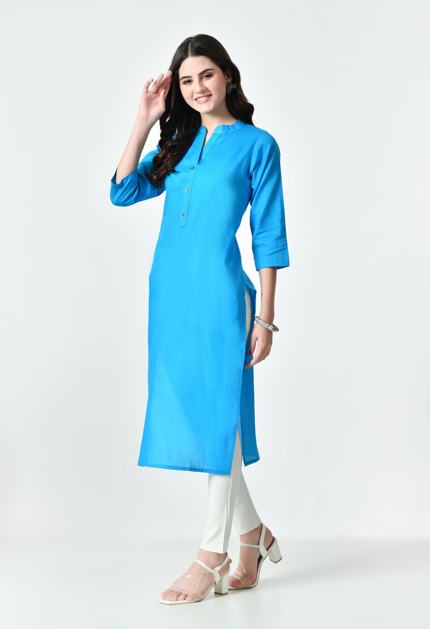 MAURYA Women's Firoji Color Solid Cotton Blend Regular Straight Kurti (MKT128)