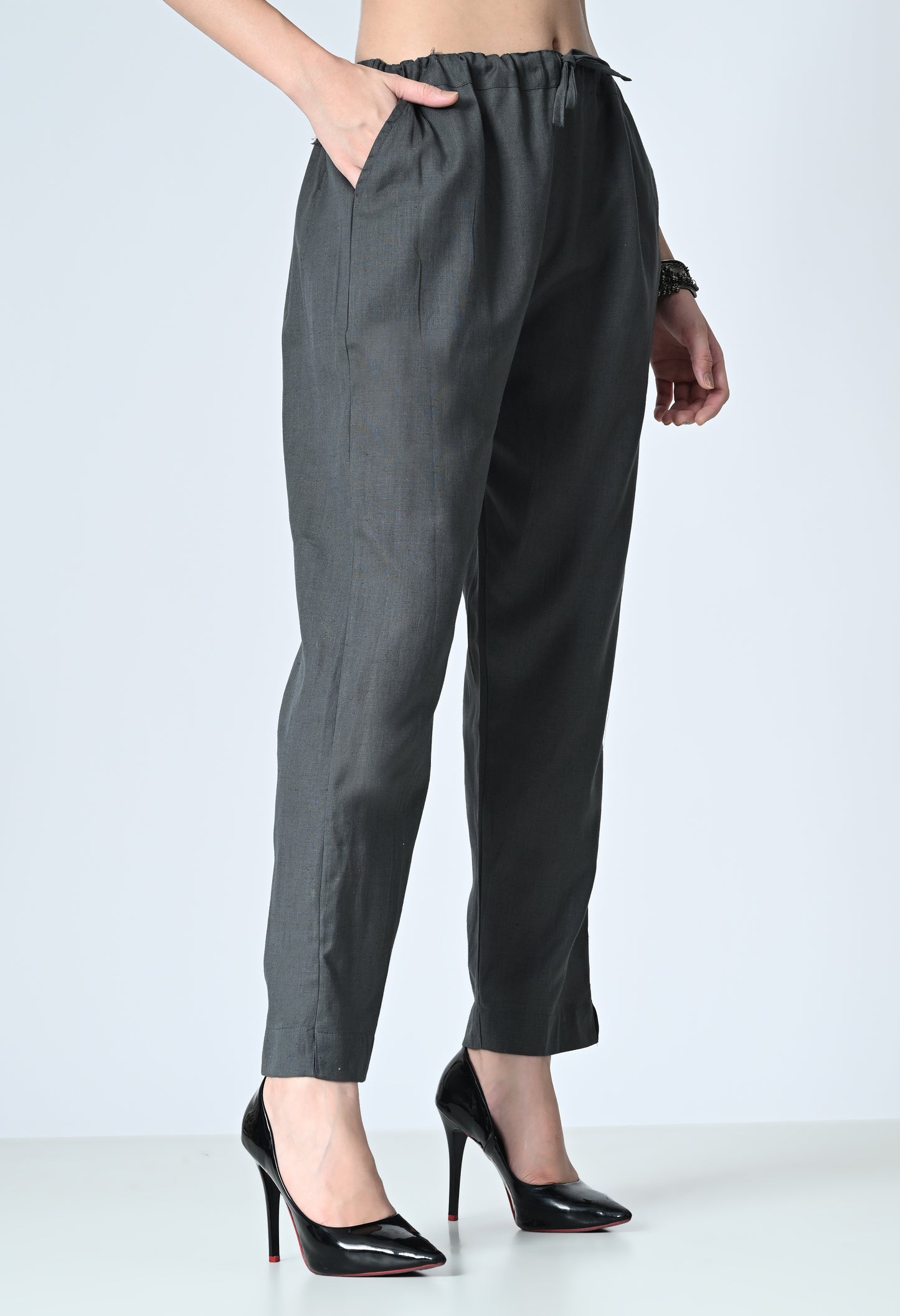 MAURYA Women's Grey Solid 100% Cotton Pant with 2 Side Pockets (MPT016)