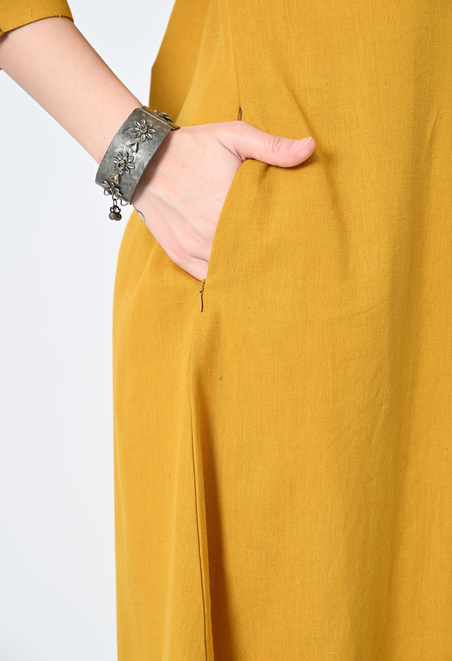 MAURYA Women's Cotton Flex Solid Mustard A line Buttoned Kurta with Pant with 2 Side Pocket (MKS044)