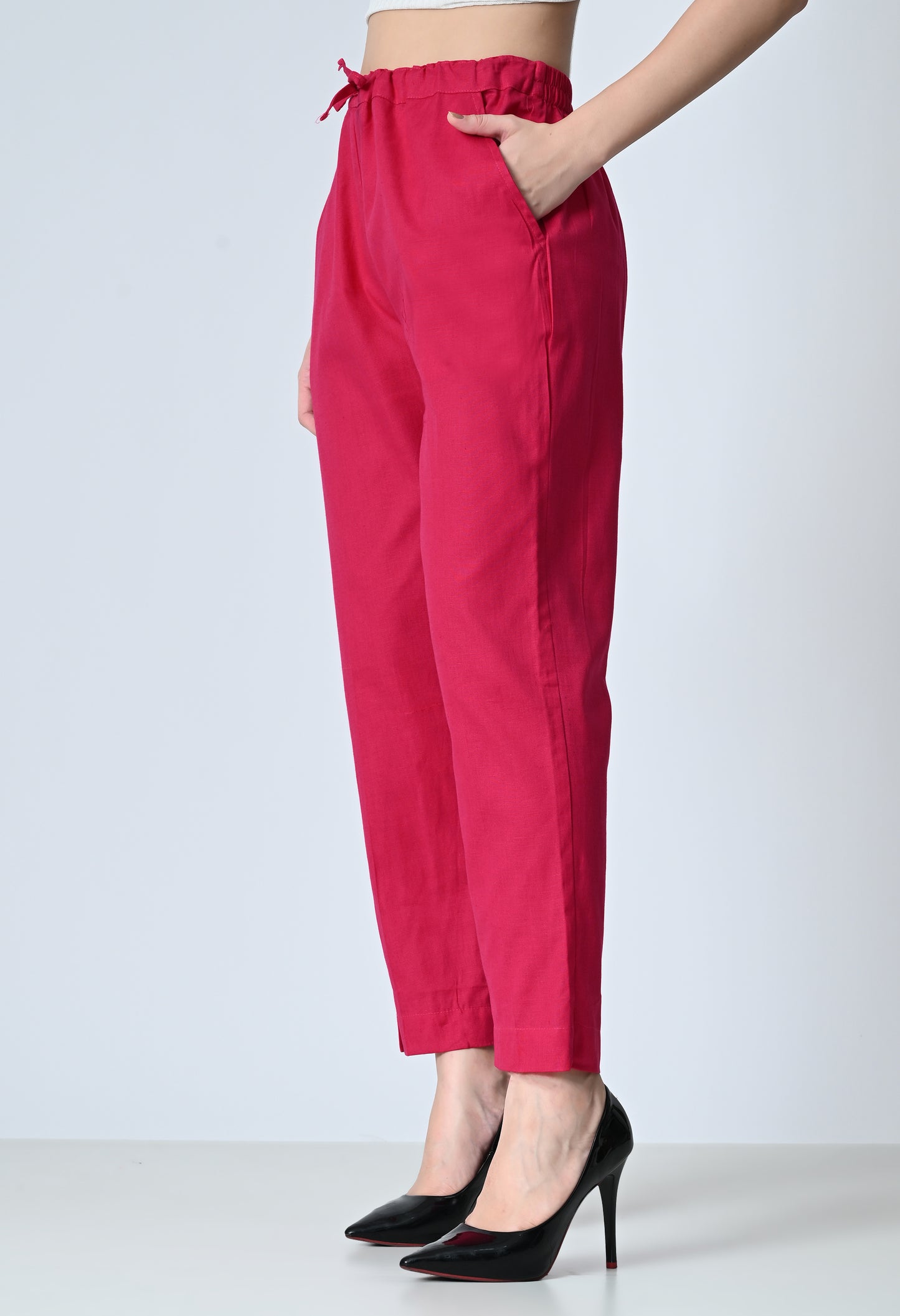 MAURYA Women's Pink Solid 100% Cotton Pant with 2 Side Pockets (MPT015)