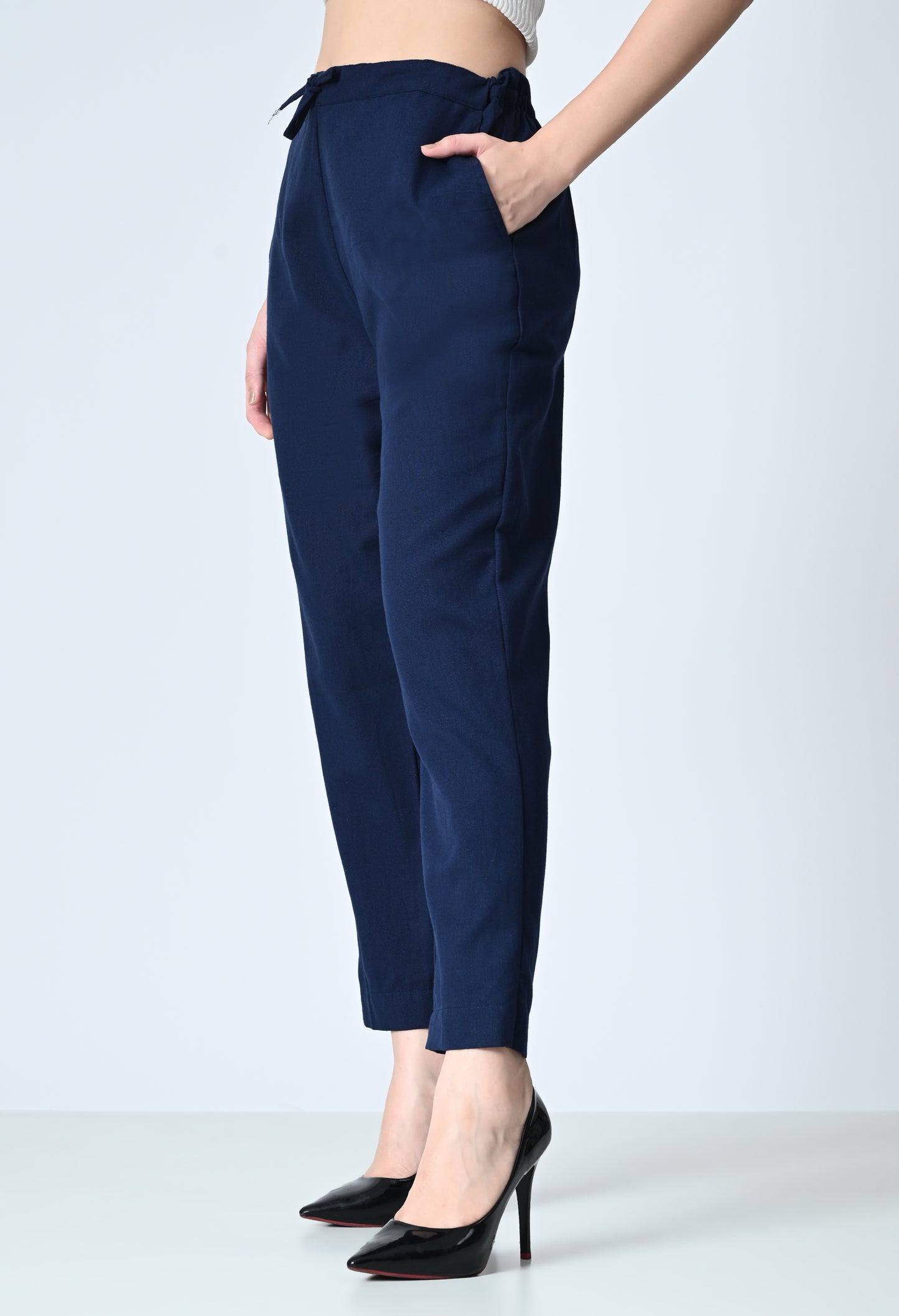 MAURYA Women's Navy Solid 100% Cotton Pant with 2 Side Pockets (MPT012)