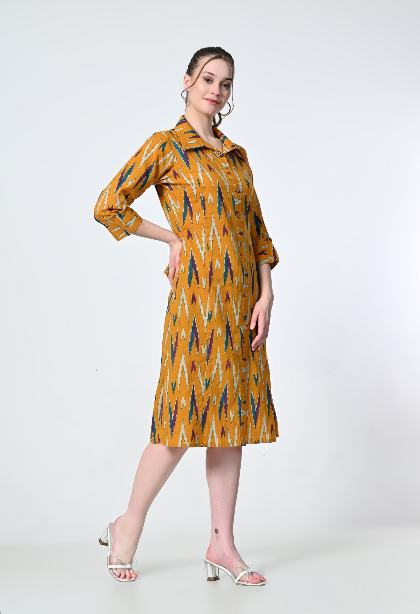 MAURYA Women's Mustard 100% Cotton Western Dress (MDR023)