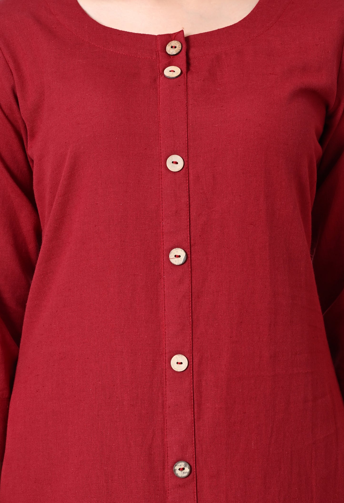 MAURYA Women's Cotton Flex Solid Maroon A line Buttoned Kurta with Pant with 2 Side Pocket (MKS046)