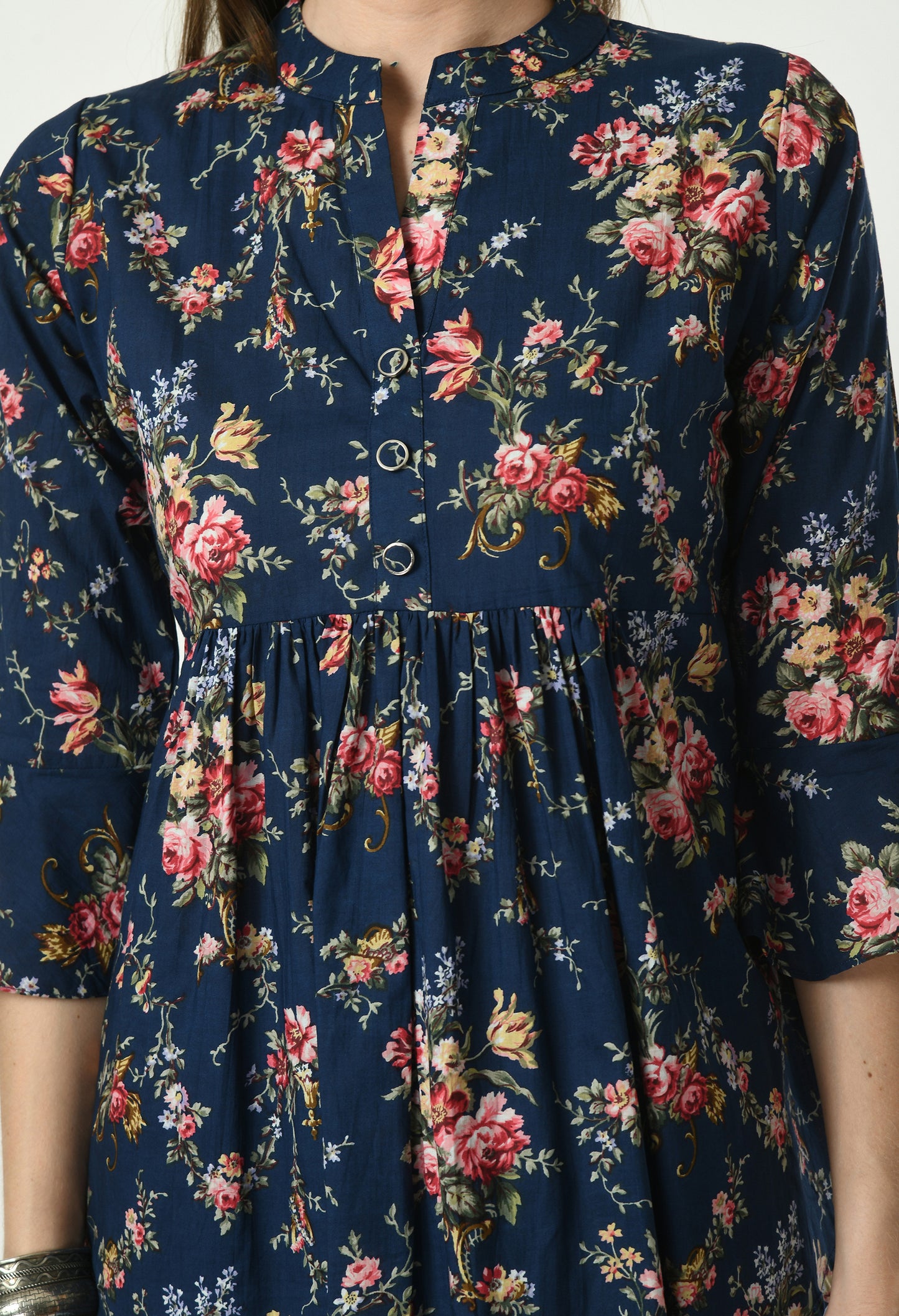 MAURYA Women's Blue Color Floral Print Regular V Neck Top (MTOP007)