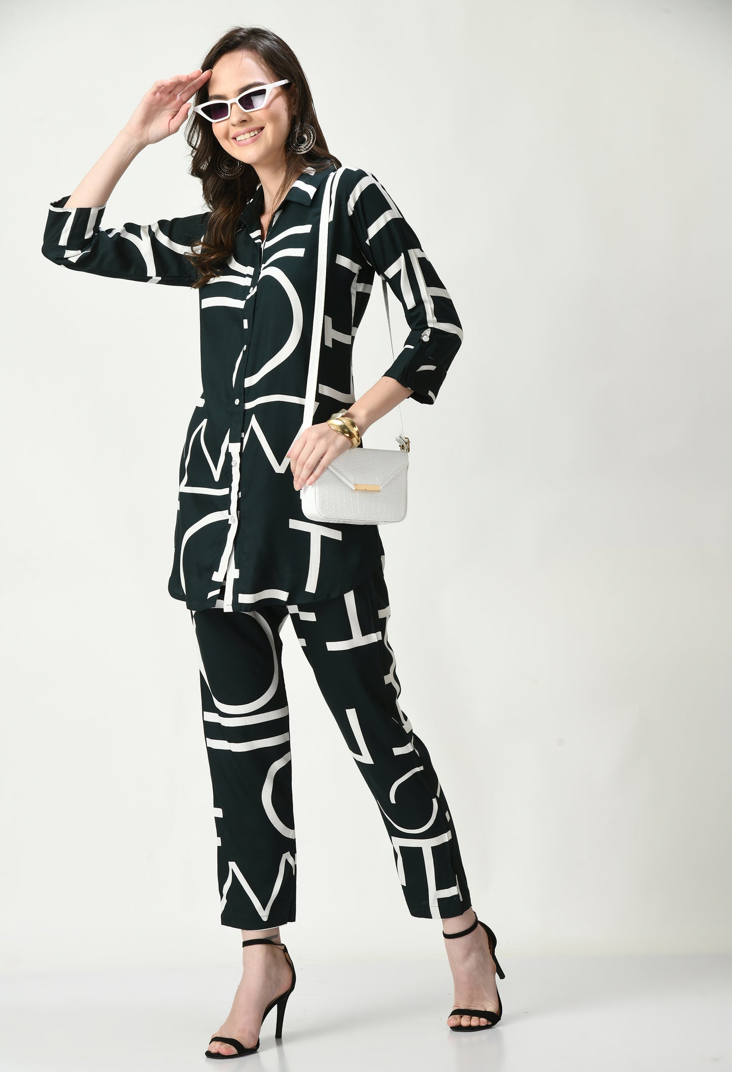 MAURYA Women's Rayon Bottle Green Alpha Print Co-ord Set (MCS014)