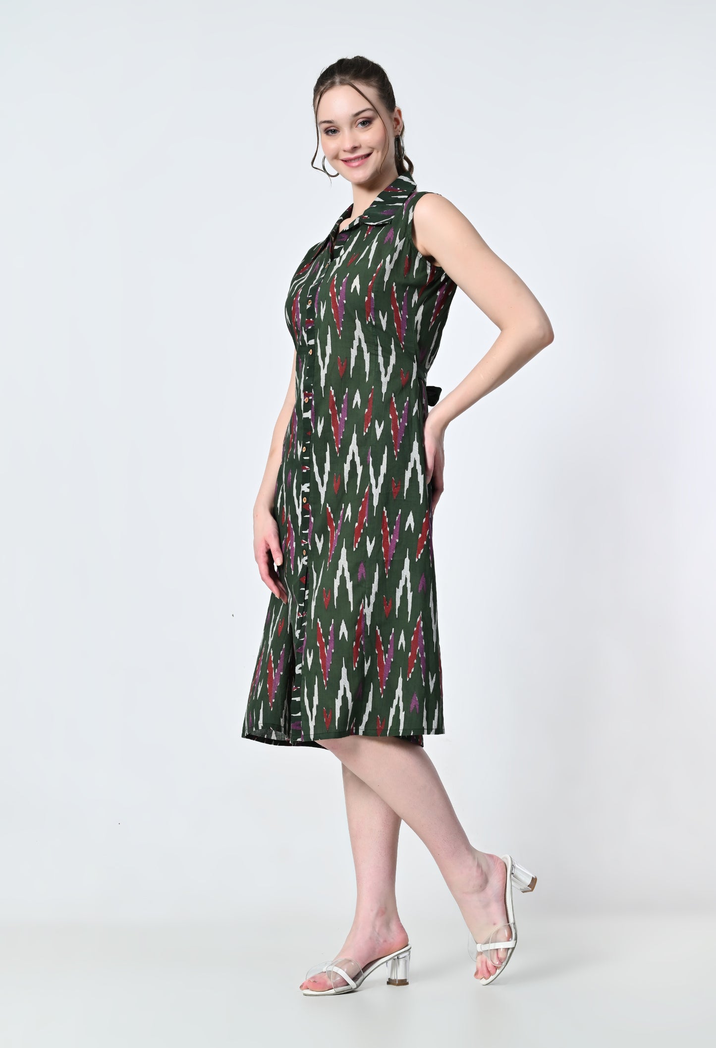 MAURYA Women's Bottle Green 100% Cotton Western Dress (MDR025)