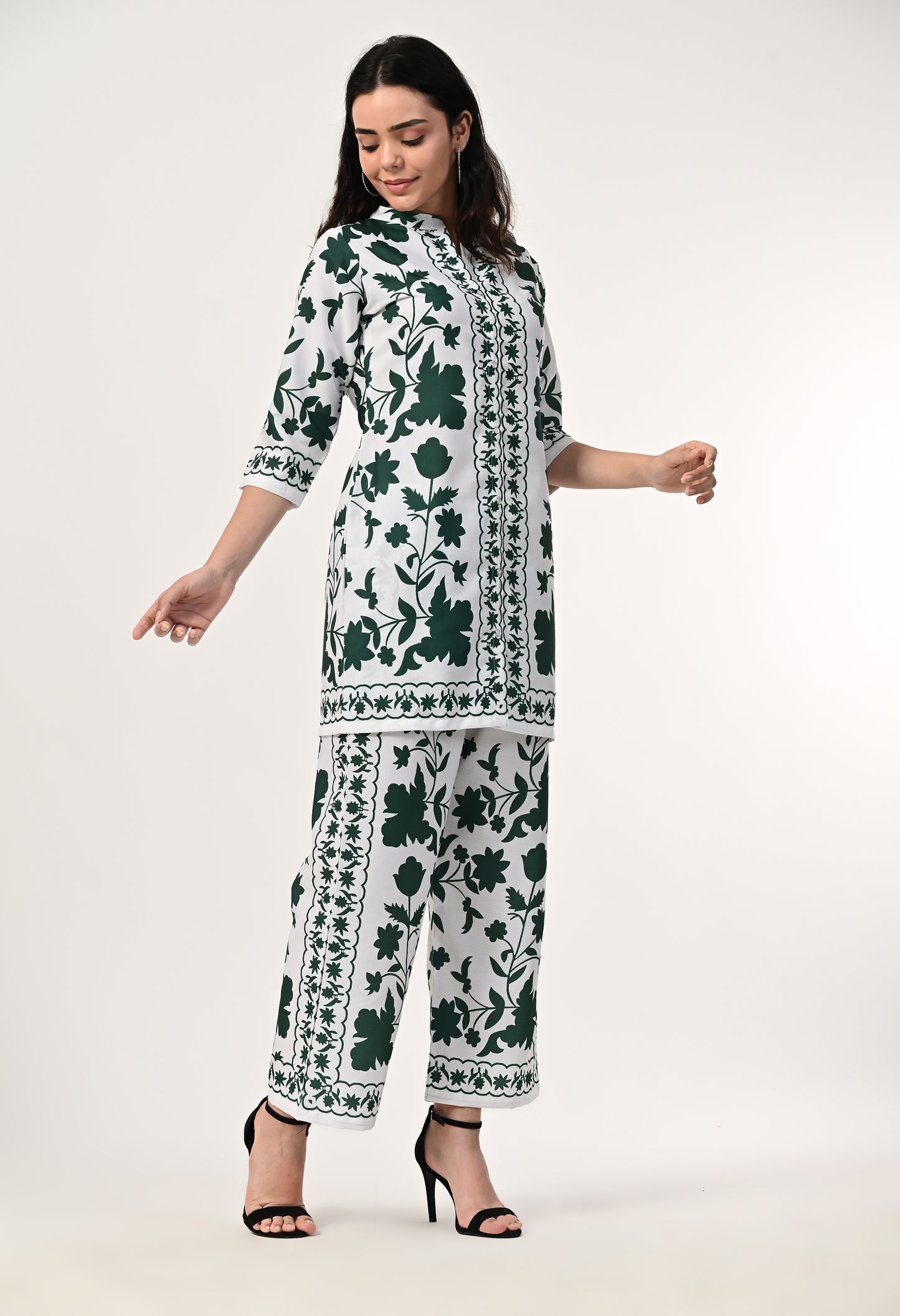 MAURYA Women's Linen Printed Green Stylish Co-ord Set (MCS067)