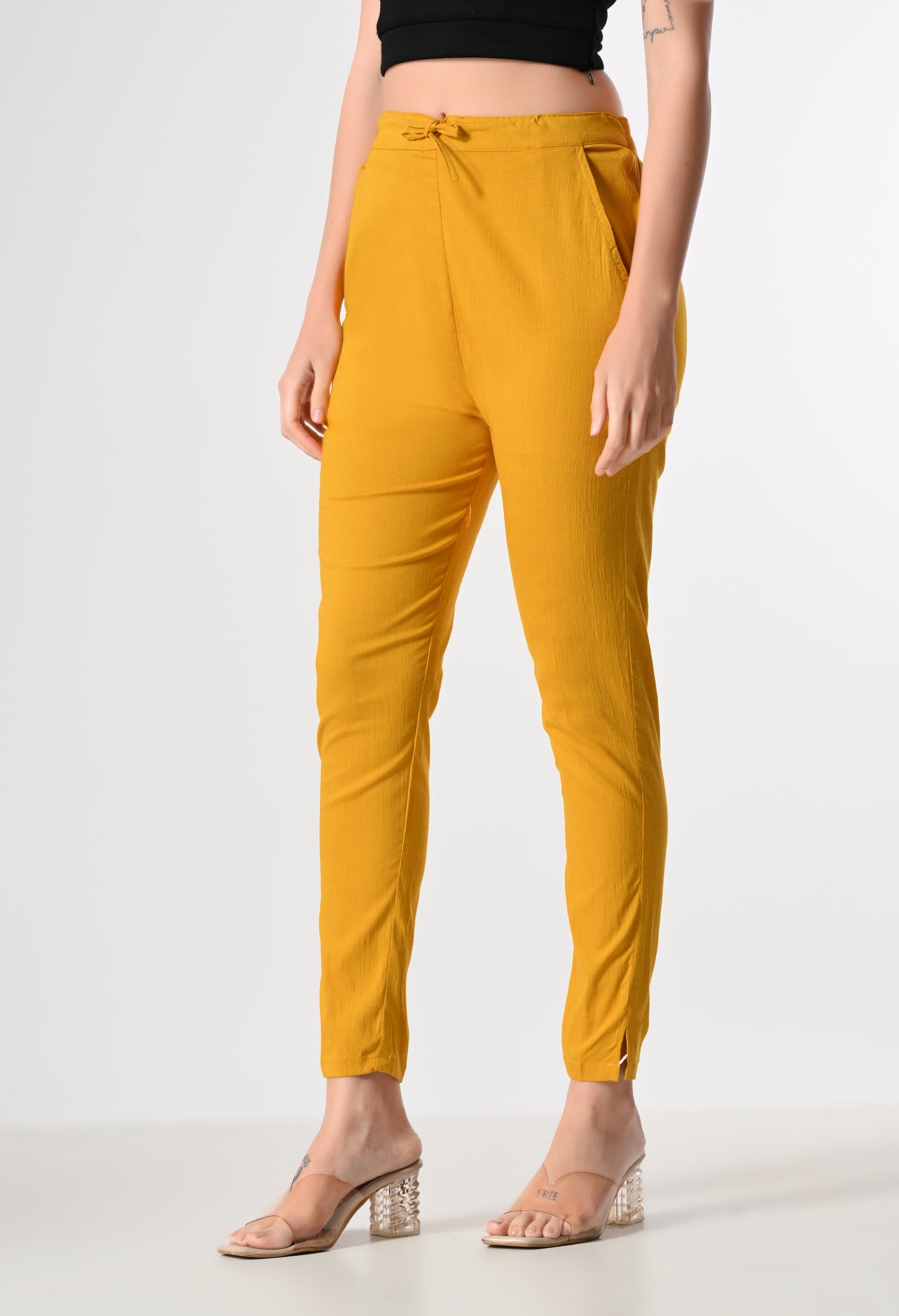 MAURYA Women's Mustard Solid Lycra Pant with 2 Side Pockets (MPT025)