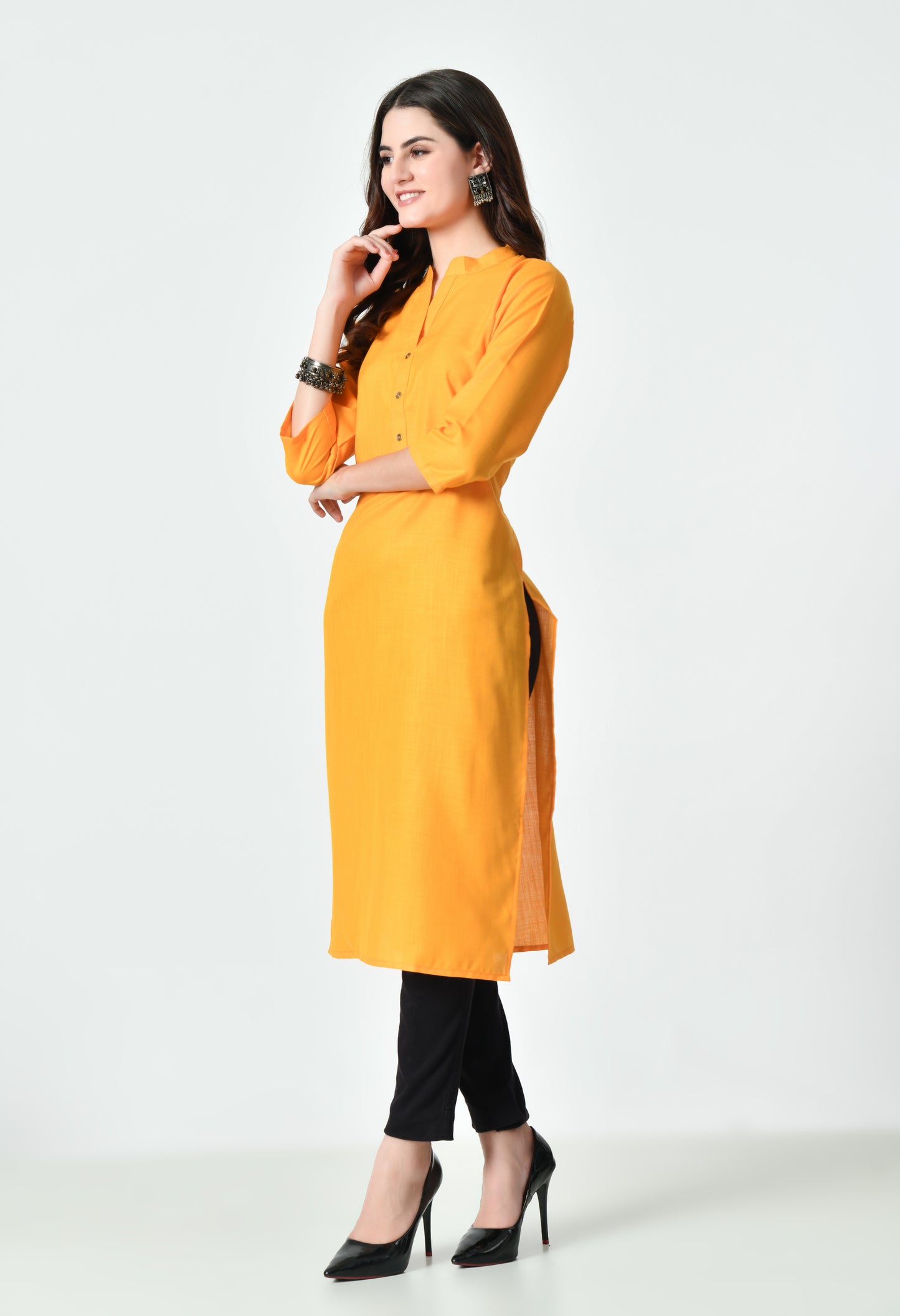 MAURYA Women's Orange Color Solid Cotton Blend Regular Straight Kurti (MKT131)