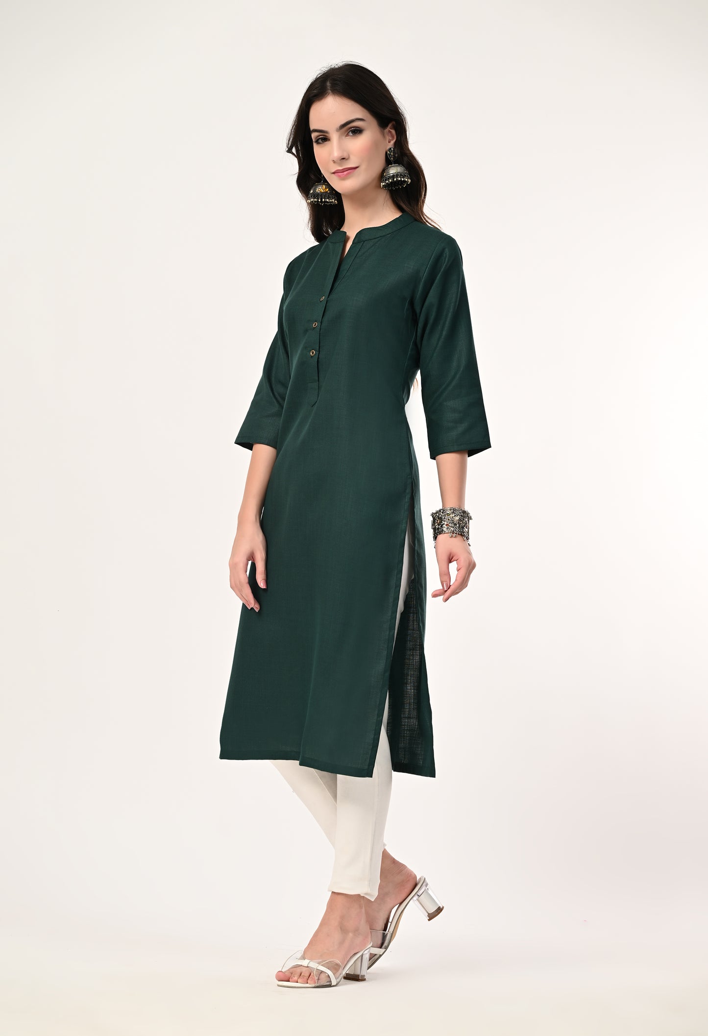 MAURYA Women's Bottel Green Cotton Blend Solid Straight Kurti (MKT141)