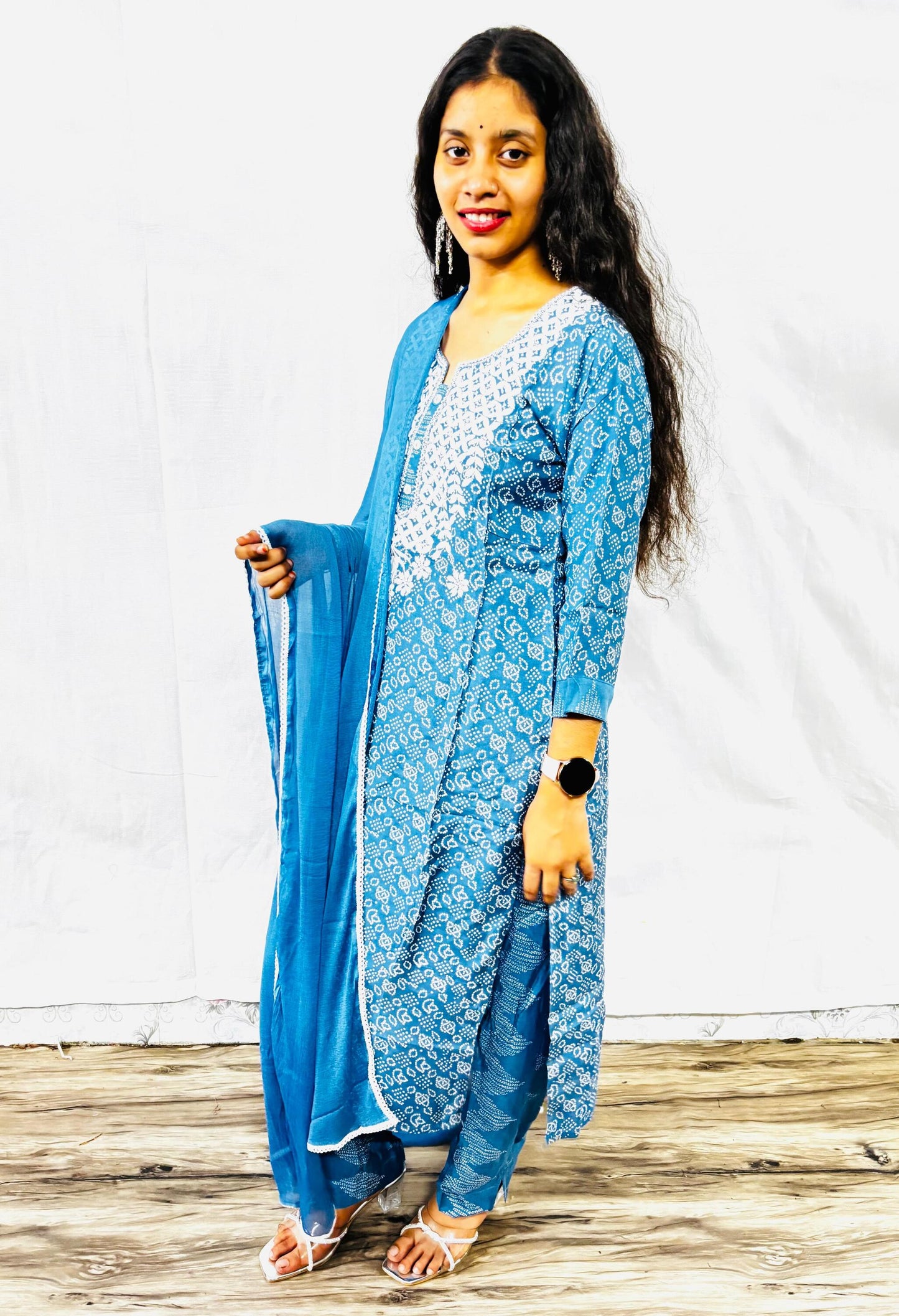MAURYA Women Blue Printed Rayon Kurta Set with Dupatta (WMKS026)