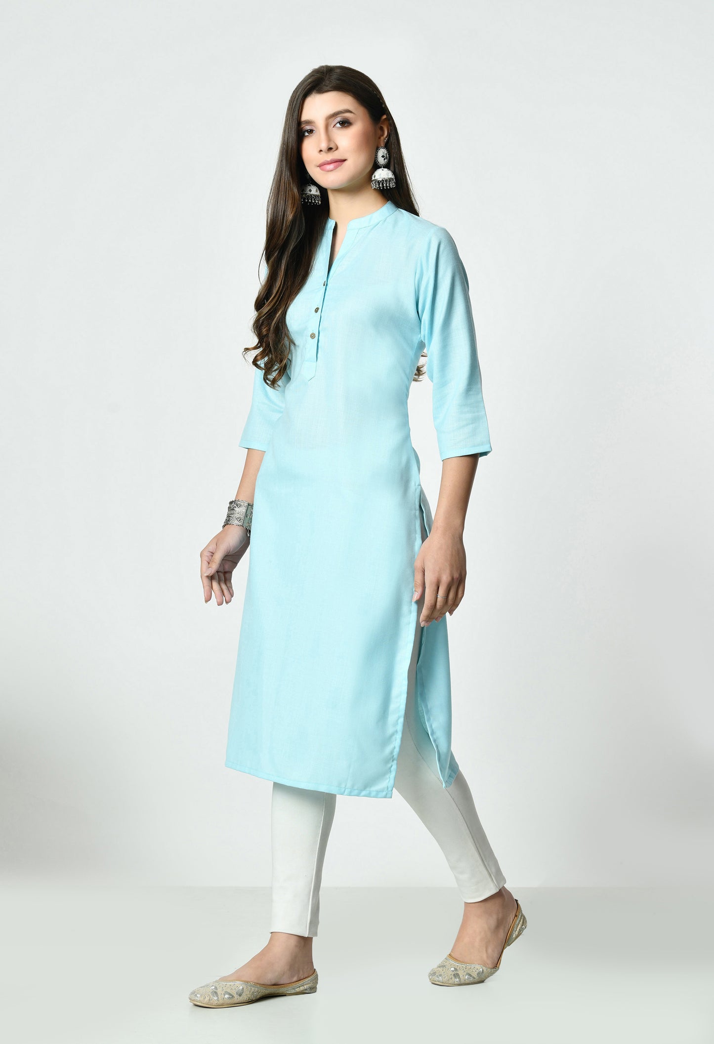 MAURYA Women's Rama Colour Solid Straight Cotton Kurti (MKT148)