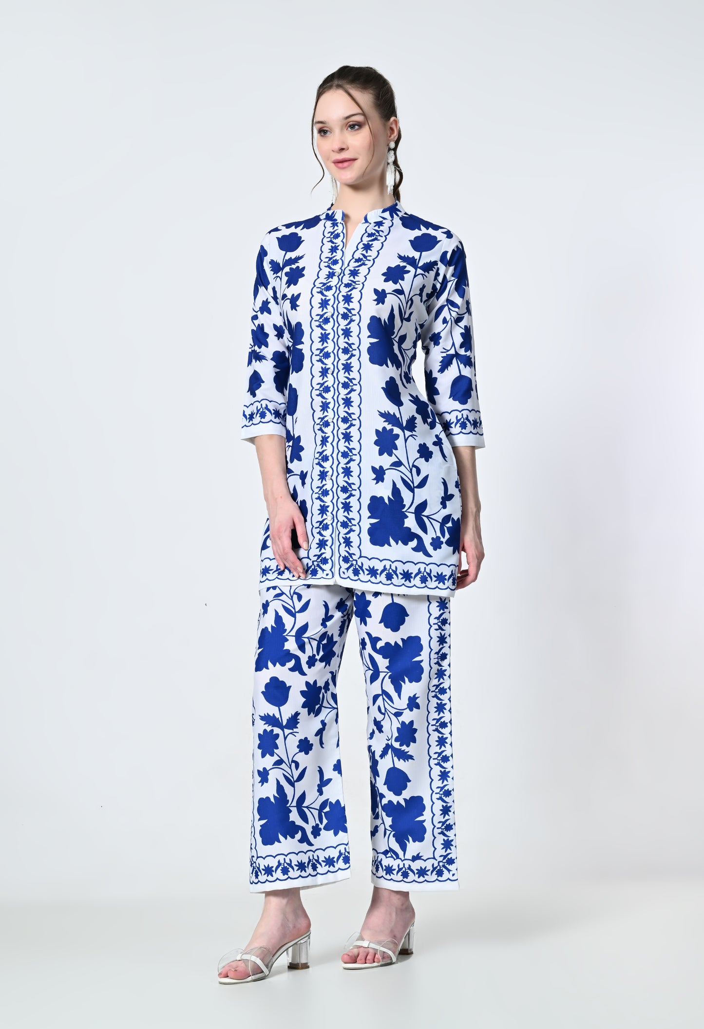 MAURYA Women's Linen Printed Blue Stylish Co-ord Set (MCS066)