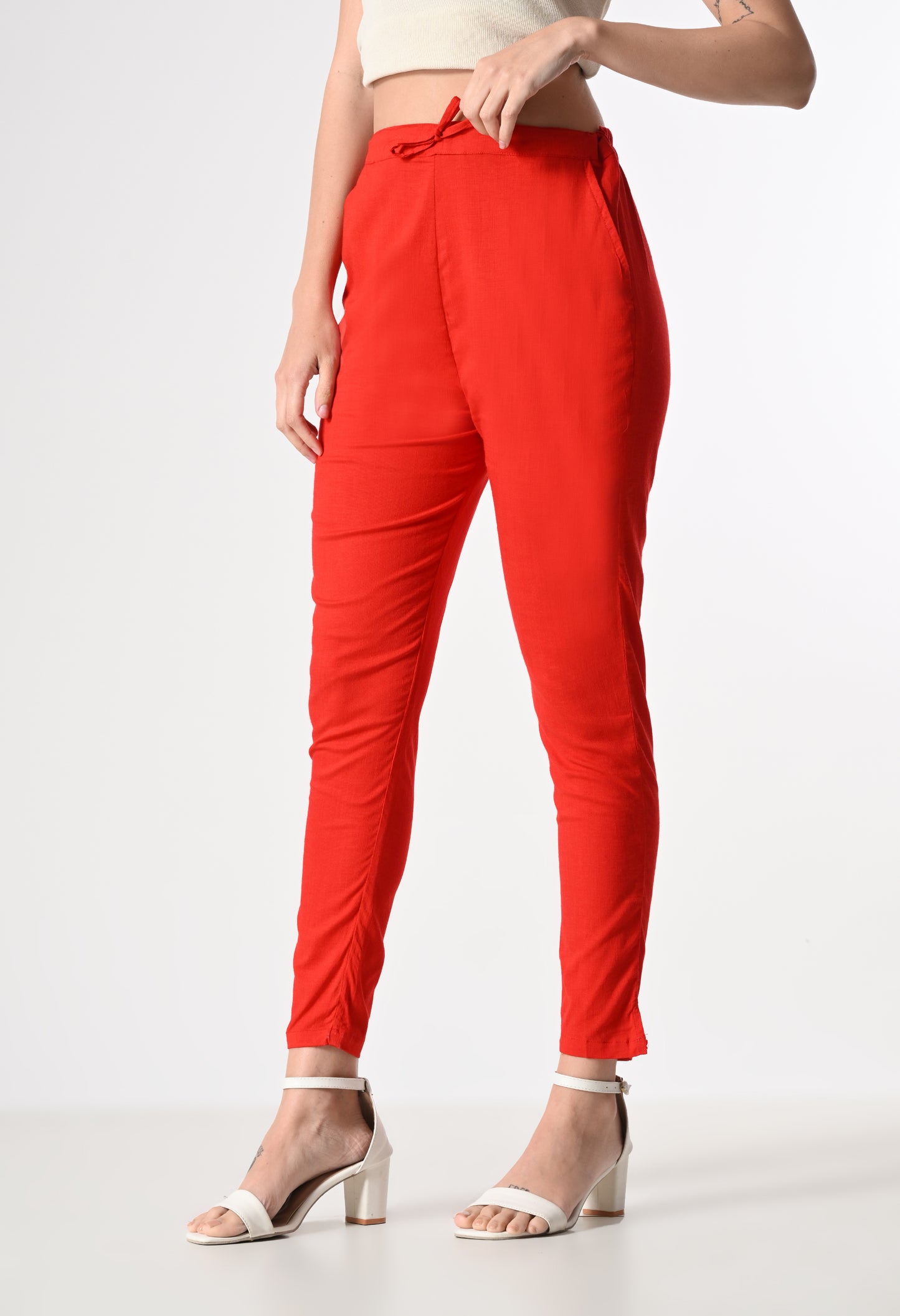 MAURYA Women's Red Solid Lycra Pant with 2 Side Pockets (MPT020)