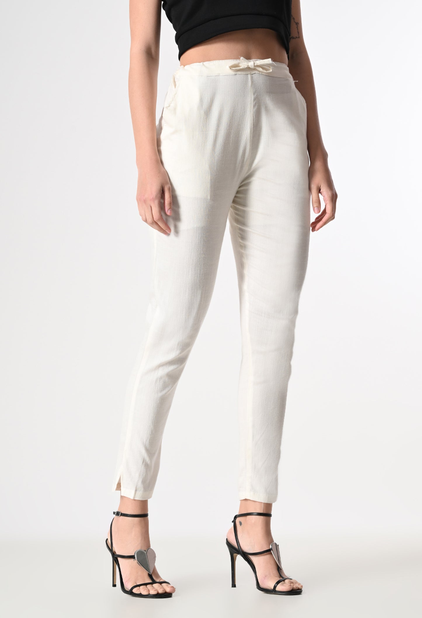 MAURYA Women's White Solid Lycra Pant with 2 Side Pockets (MPT023)