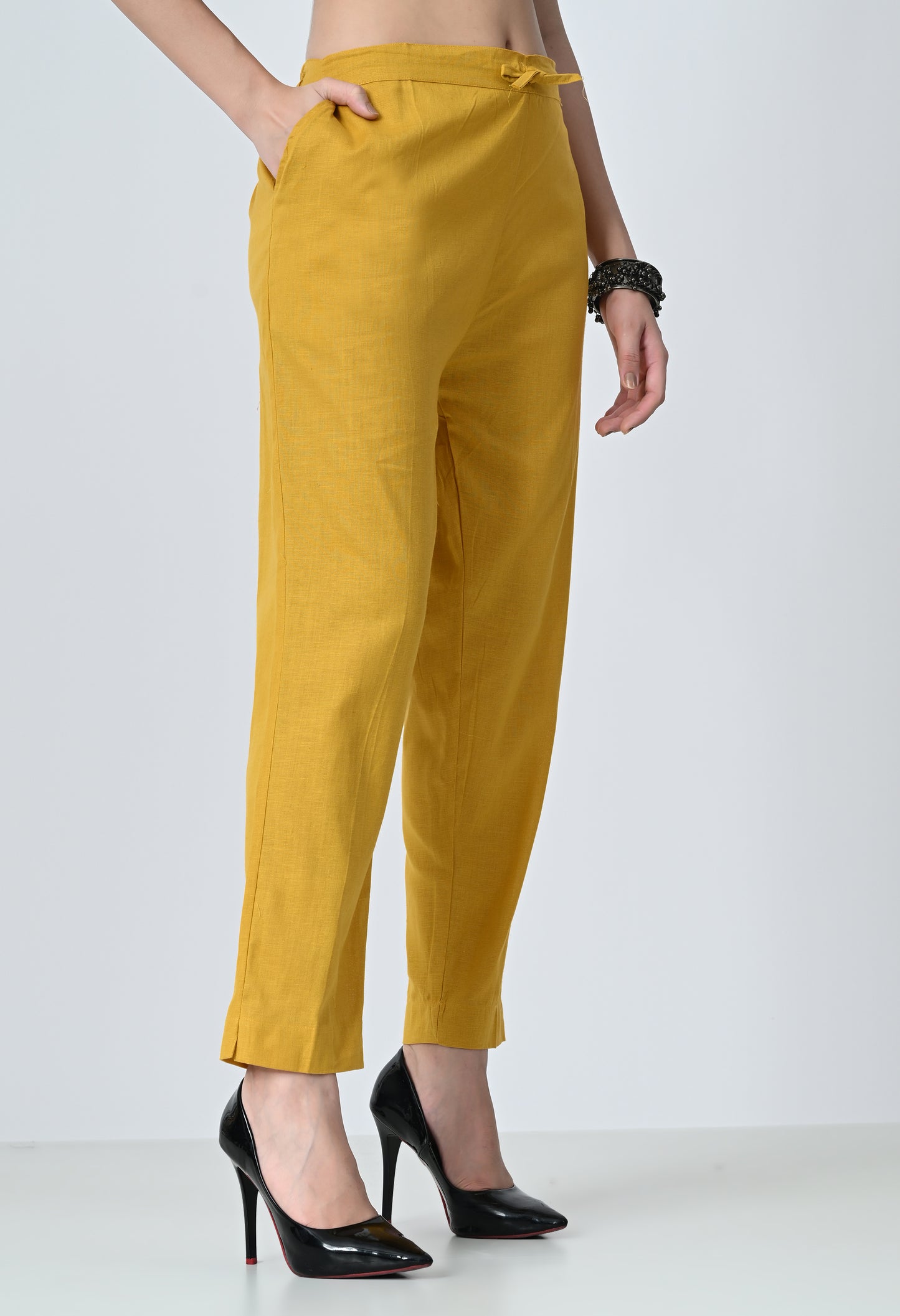 MAURYA Women's Mustard Solid 100% Cotton Pant with 2 Side Pockets (MPT018)