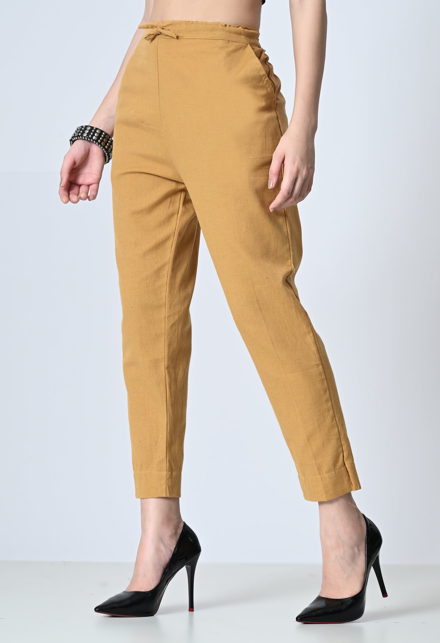 MAURYA Women's Beige Solid 100% Cotton Pant with 2 Side Pockets (MPT019)