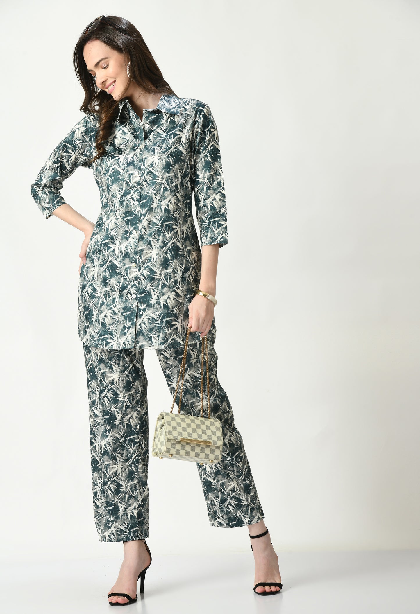 MAURYA Women's Green Cotton Satin Printed Stylish Co-ord Set with 2 Side Pockets (MCS016)
